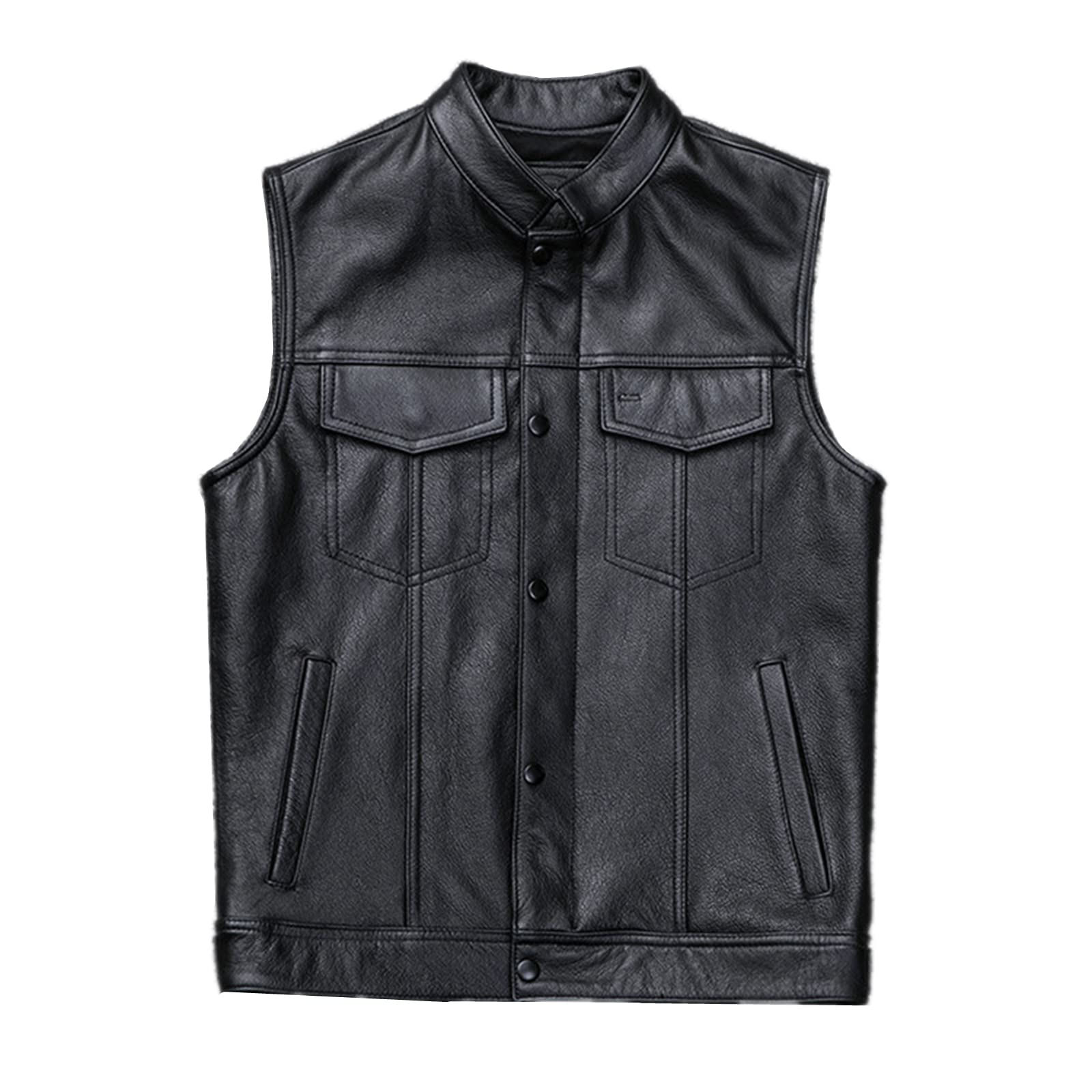 WSLCN Gilet da motociclista da uomo in ecopelle per motocicletta, gilet nero con tasche