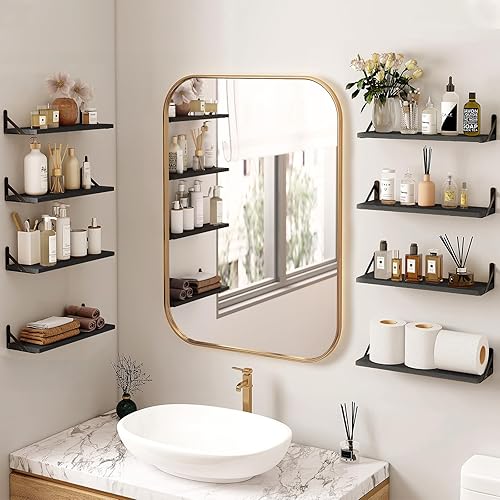 Miniatura 2 de Fixwal - Estantes flotantes, ancho 4.7 pulgadas, juego de 8 estantes de pared de madera rústica, estantes de almacenamiento de pared