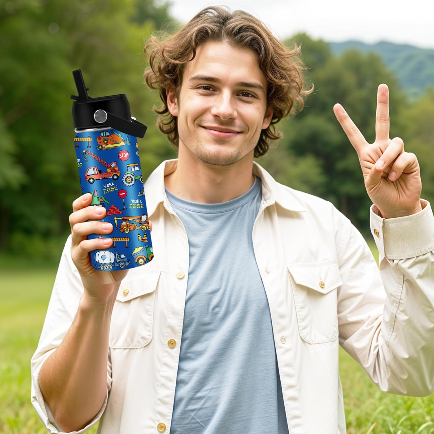 Construction Gifts for Men & Women - 16 Oz Water Bottle with Straw Lid, Stainless Steel Insulated Tumbler, Leak Proof, BPA-Free, for Boys, Travel - Truck Lovers Teen Birthday Gifts Cups(1pc) - Image 6