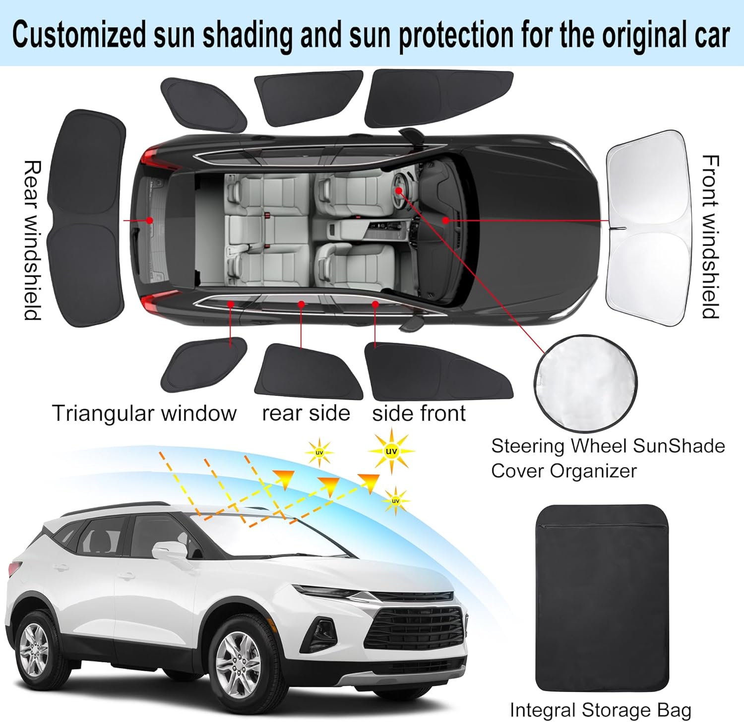 TINGLU Window Shades for Chevrolet/Chevy Blazer 2019-2024 Accessories Side Full Windows Rear Triangular Windshield Sun Shade Sun UV Rays & Privacy Protection for Camping,Napping,and Relaxing 8PCS