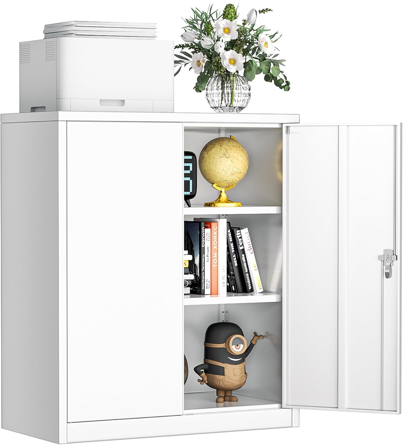 INTERGREAT Metal Storage Cabinet with Doors and Shelves,Lockable Storage Cabinet for Office,36”White Metal Utility Cabinet Garage Cabinets for Home Office, Garage, Kitchen, Shop