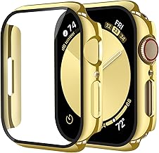 Smiling 2 Pack Case Compatible with Apple Watch Series 9/8/7 45mm with Tempered Glass Screen Protector, Hard PC Case Overall Protective Cover- 1 Gold + 1 Transparent