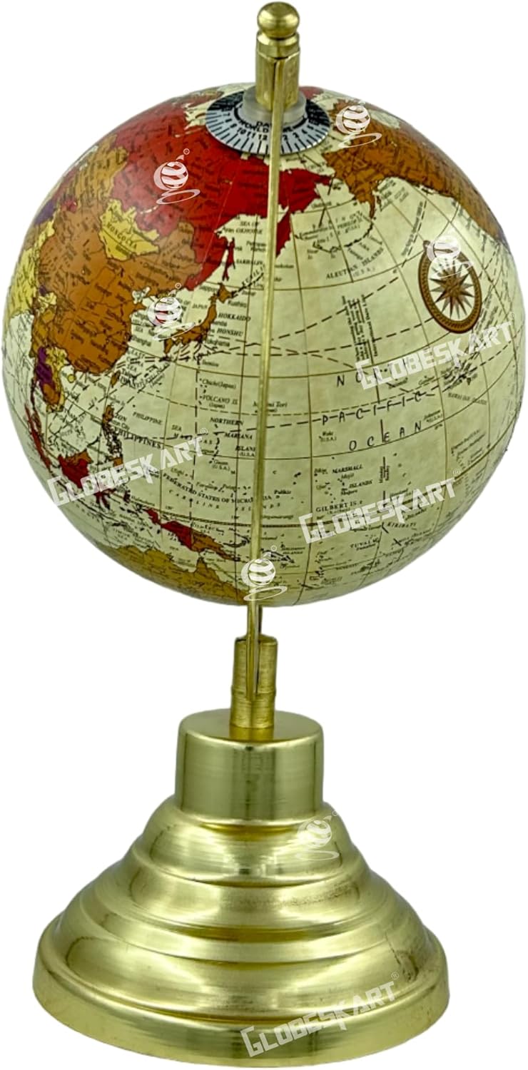 Samyuktha Educational/Antique Globe with Brass Antique Arc and Base/World Globe/Home Decor/Office Decor/Gift Item / 5 inches (Cream Multicolour Purple)
