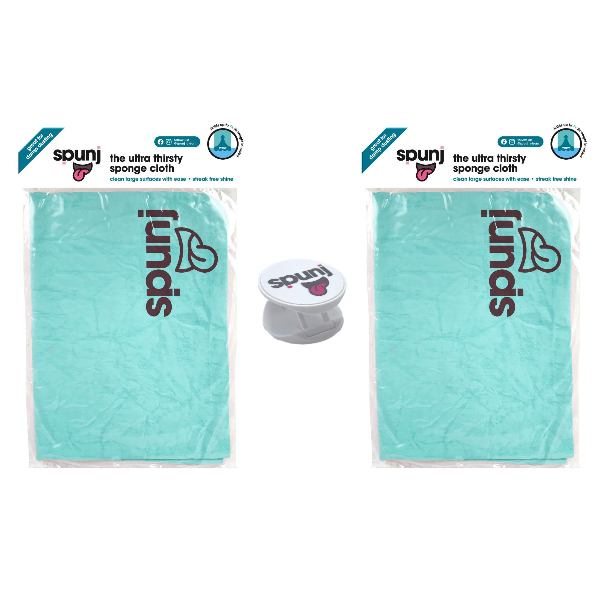 2pk spunj The Ultra Thirsty Sponge Cloth Teal| Super Absorbent Cleaning Cloths for Home | Holds 7x its Weight in Water | Drip Free Cleaning Cloth & Duster Cloth | Lint Free Cloths to Clean Surfaces