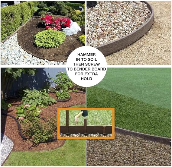 USA Made - Heavy Duty Landscape Edging, Garden Planter & Pathway Bender Board Edge Border Kit - Thick Terrace Board 3.3 H x 16'ft L - Includes 4 Stakes