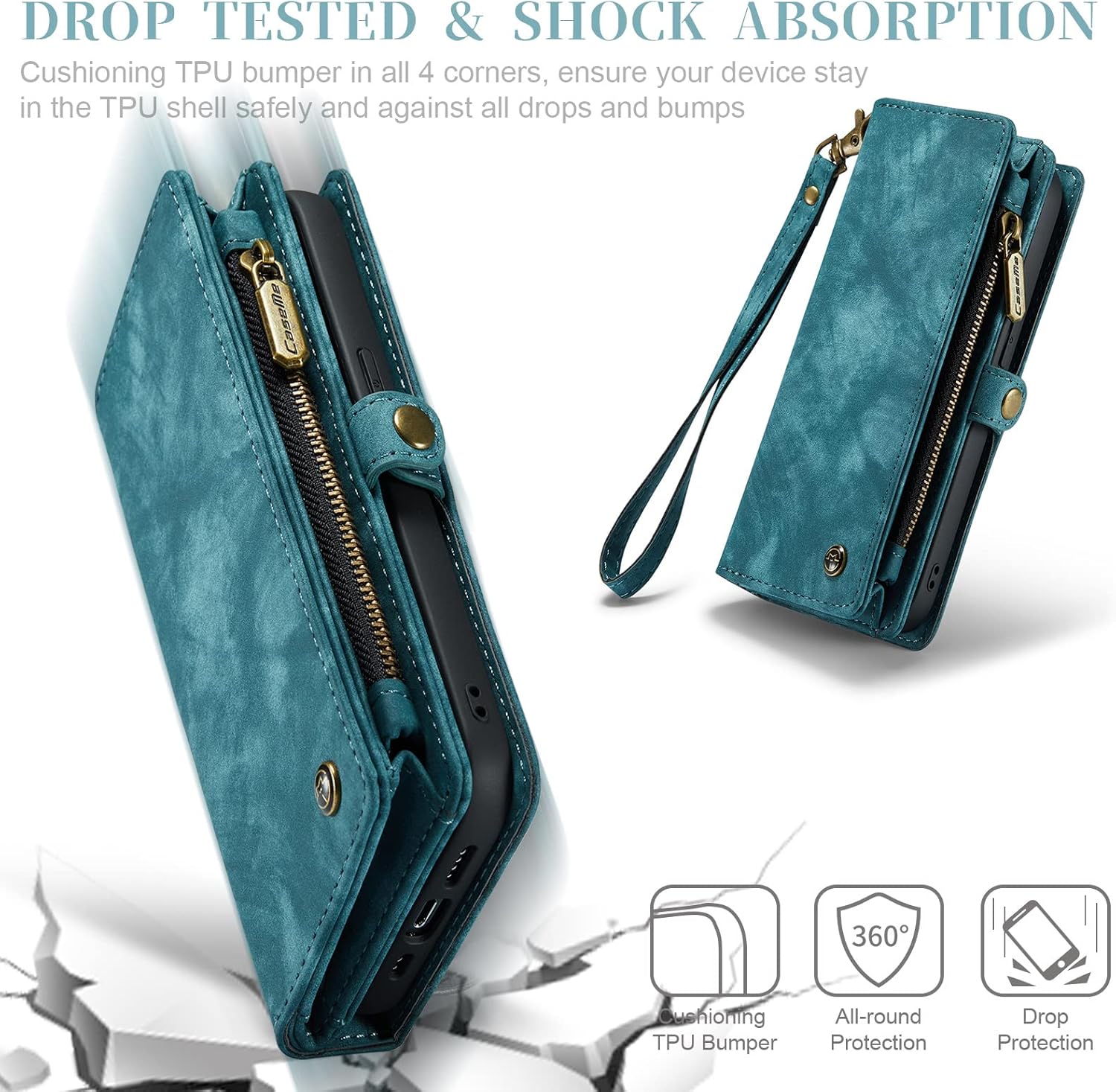 Case for iPhone 13 2021 Genuine Leather Wallet Detachable Magnetic Cell Phone Cover Zipper Purse RFID Blocking Card Slot Holster for iPhone 13 Mini 5.4 inch 2021 (Blue, 13mini)