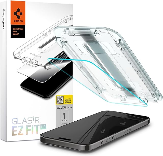 Spigen GLAS.tR EZ FIT HD Zaprojektowany dla iPhone'a 15 Pro Max Premium hartowane szkło ochronne