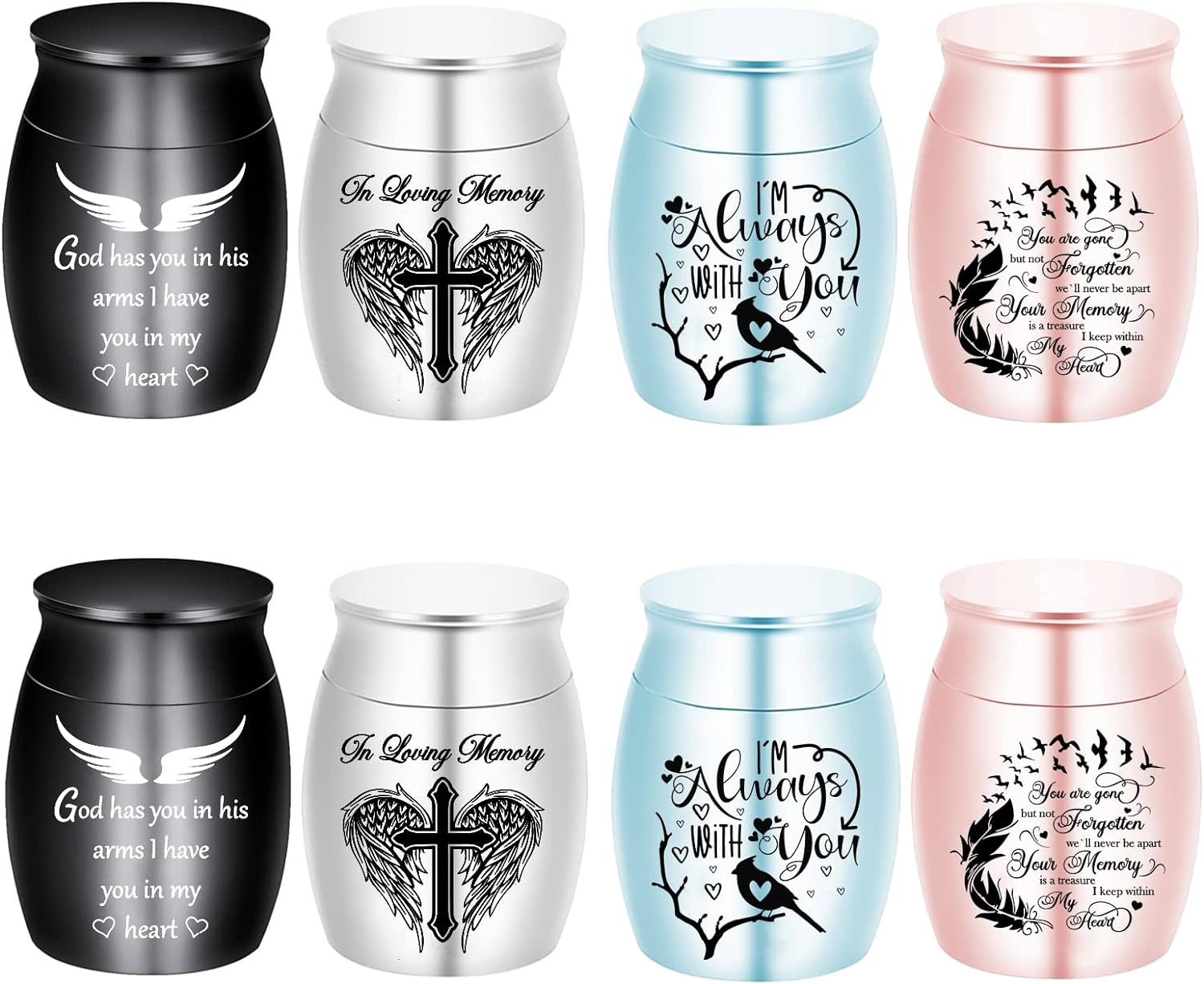 Color Small Urns for Ashes Set of 8，Aluminium Mini Urns, Cremation