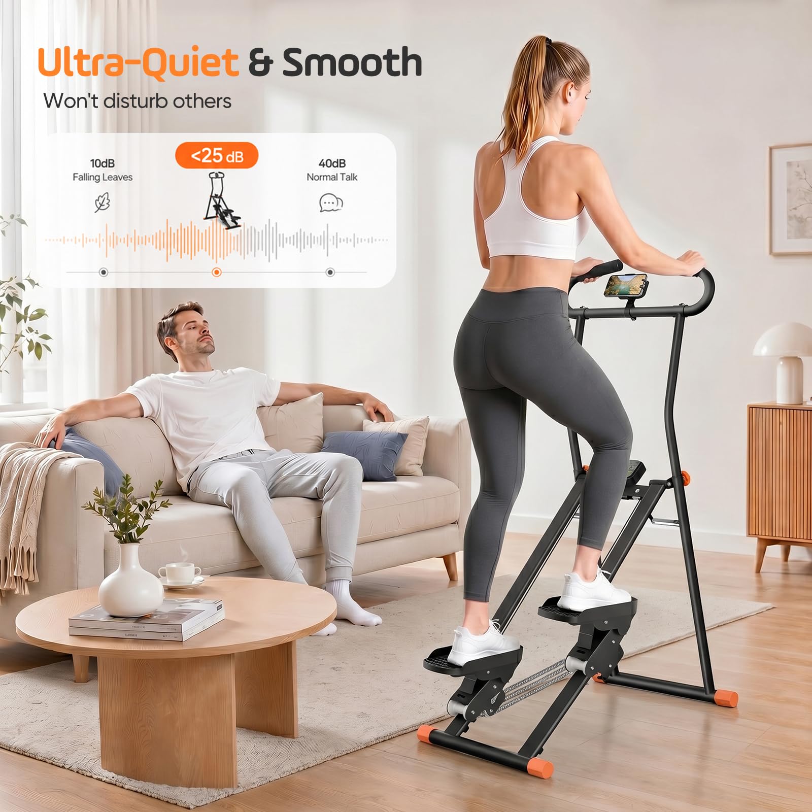 Stepper Home Fitness - Crosstrainer in metallo con LCD, 3 livelli di resistenza | Supporto per telefono, regolabile in altezza, portatile, per fitness, fino a 150 kg, nero