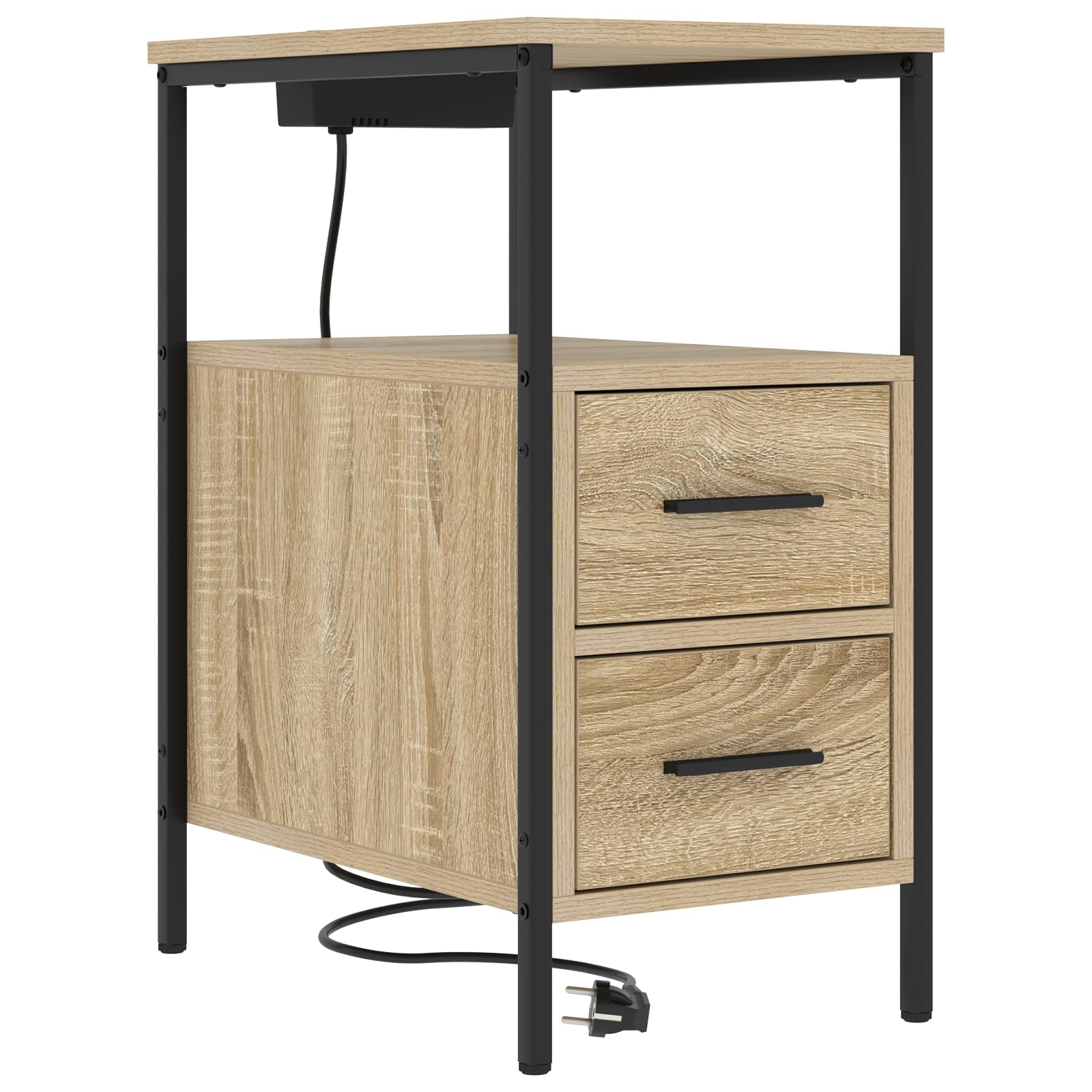 Moderner Nachttisch mit Schublade und Ladestation - Stylischer Beistelltisch aus hochwertigem MDF in dunklem Matt-Finish, ideal für Schlafzimmer und Gästezimmer