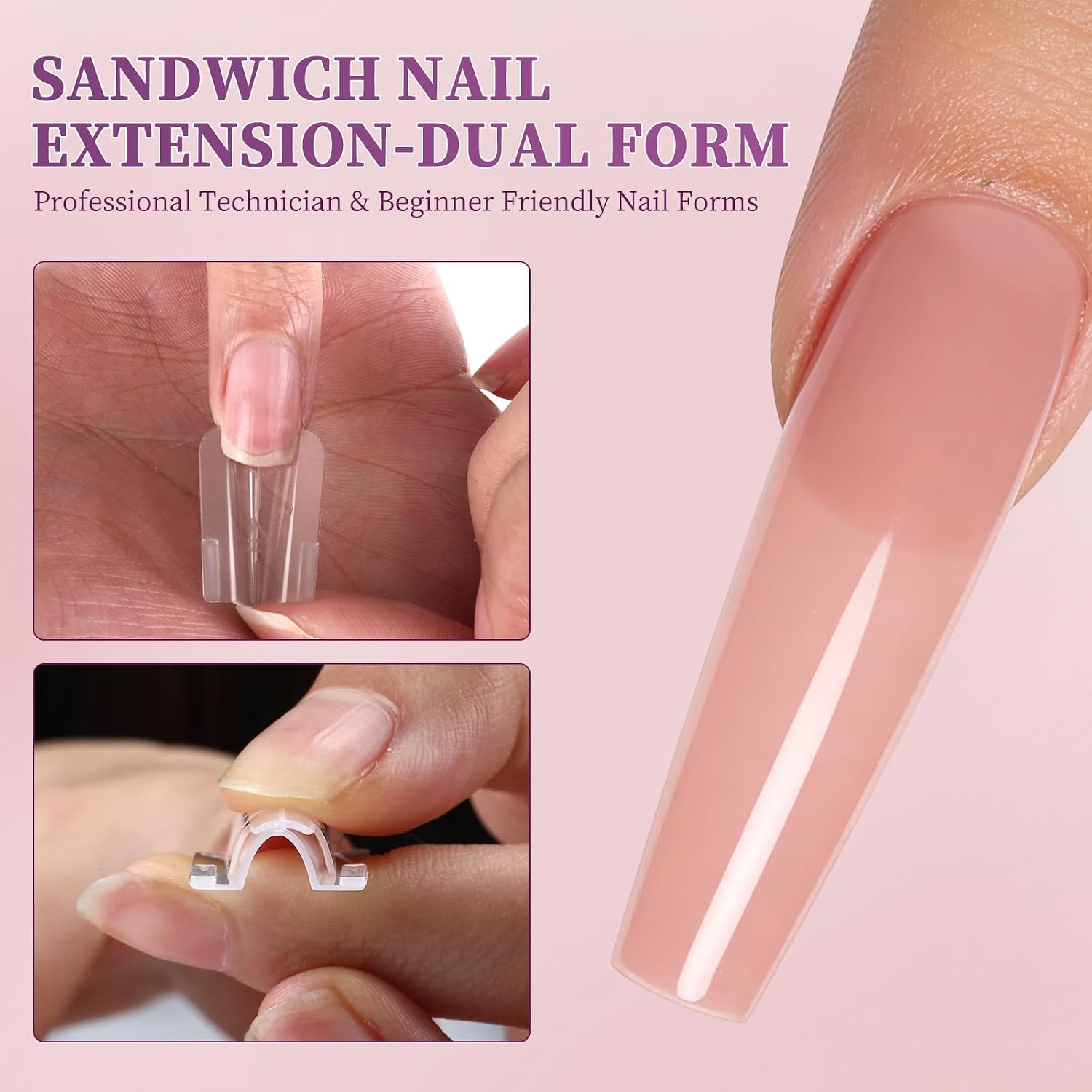 280Pcs Sandwich Dual Nail Forms - 14 Sizes Oval Shape for Builder Gel, Reusable Full Cover Nail Extension Molds for Professional Salon & Home DIY