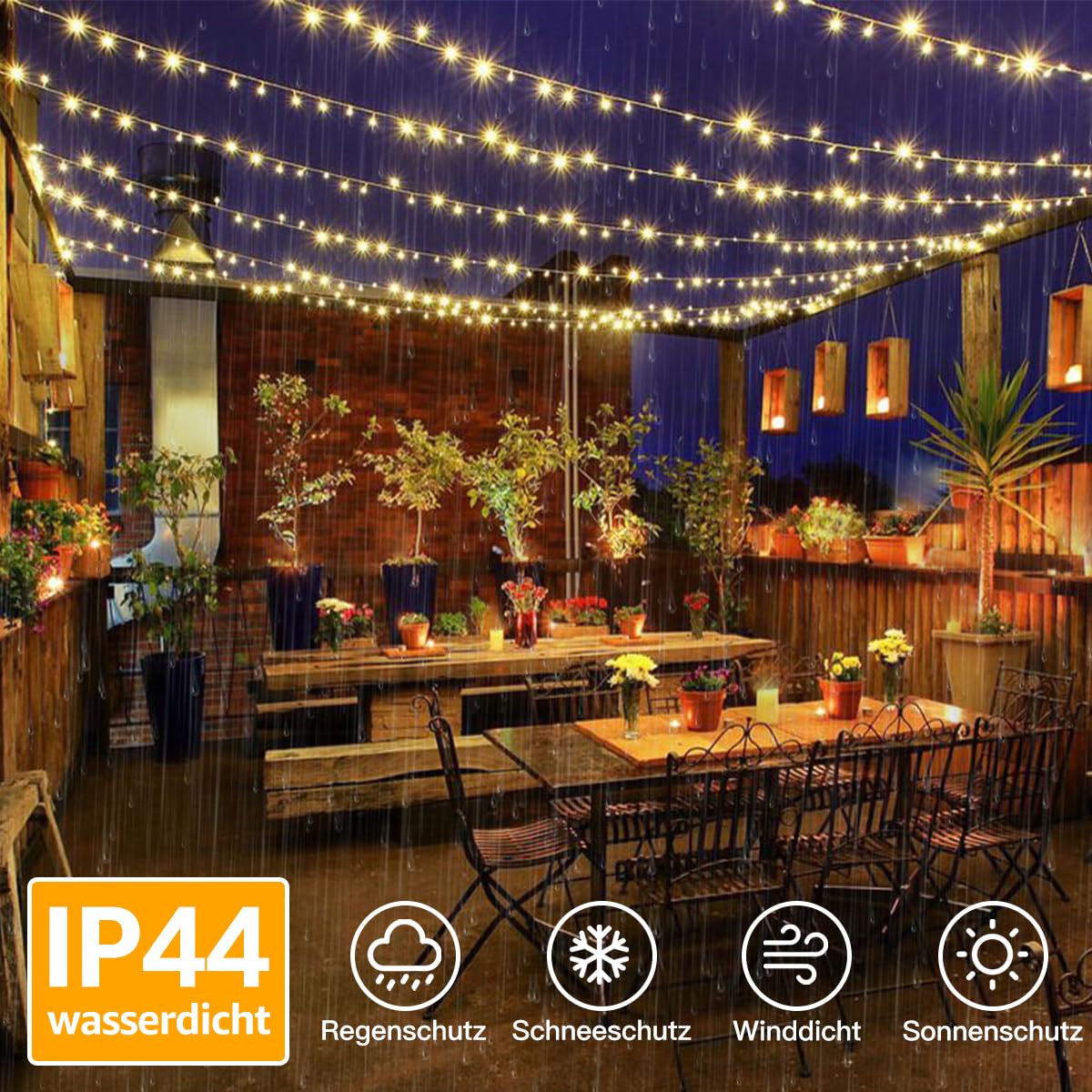 Ollny Cadena de luces para exteriores, 60 m, 600 LED, cadena de luces con mando a distancia, 8 modos, temporizador, IP44, impermeable, cadena de luces para exteriores, para fiestas, bodas, Pascua