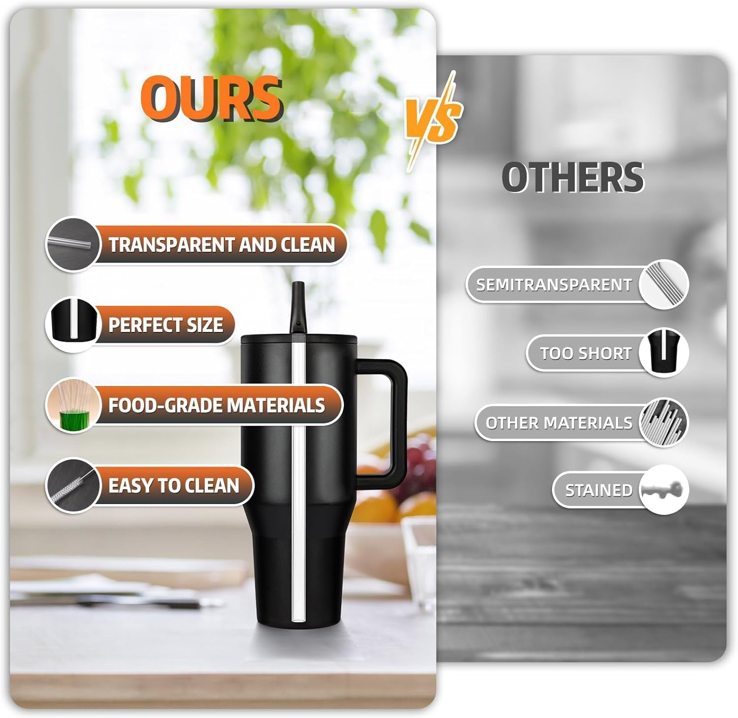 Replacement Straws Fit for Hydrojug traveler 40 oz, Reusable Plastic,Set of 5 Reusable Straws with 1 Cleaning Brushes (40oz) - Image 3