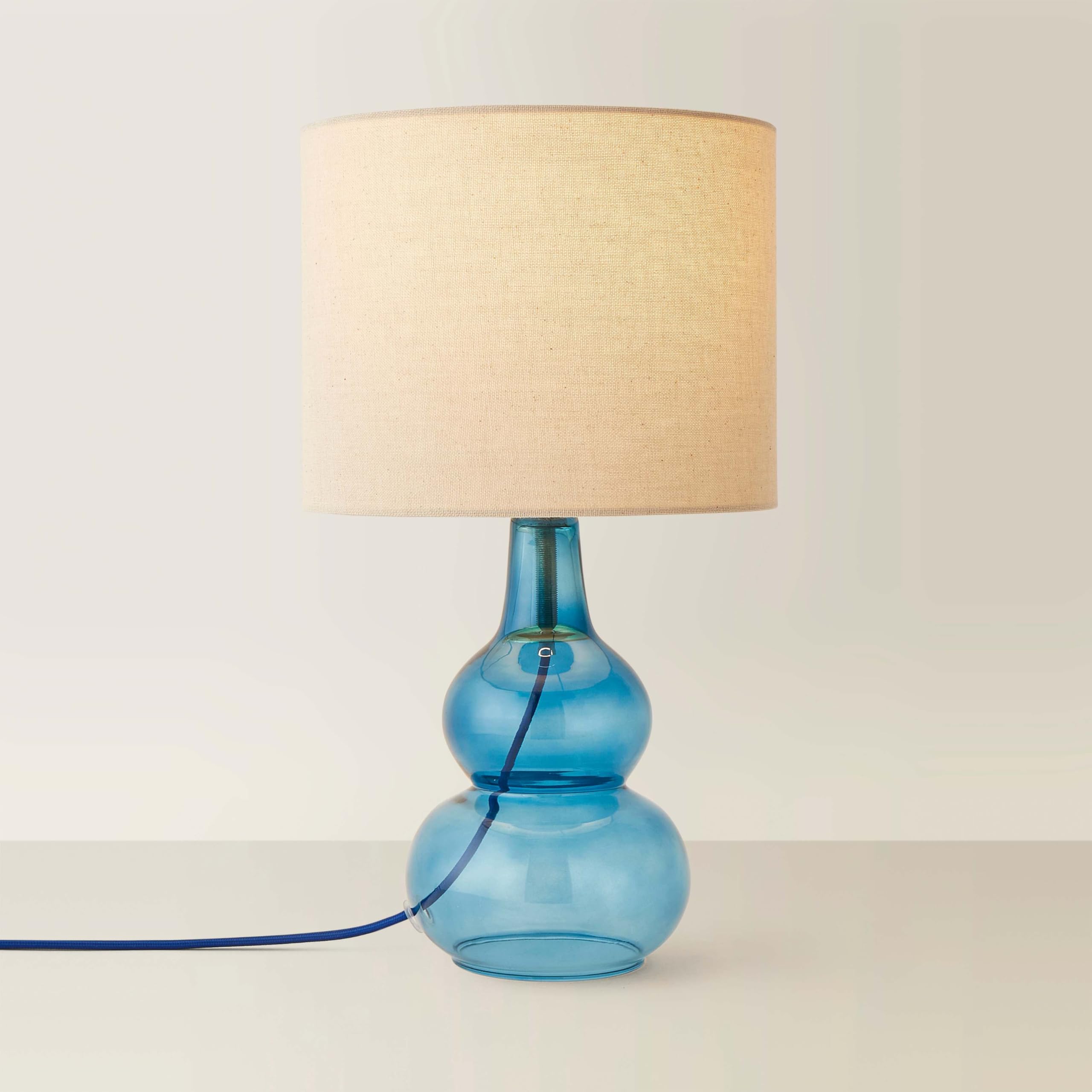 Valuelights Bright Blue Aida Natural Linen Tall Lamp Shade Bright Bubble Glass Table Lamp In