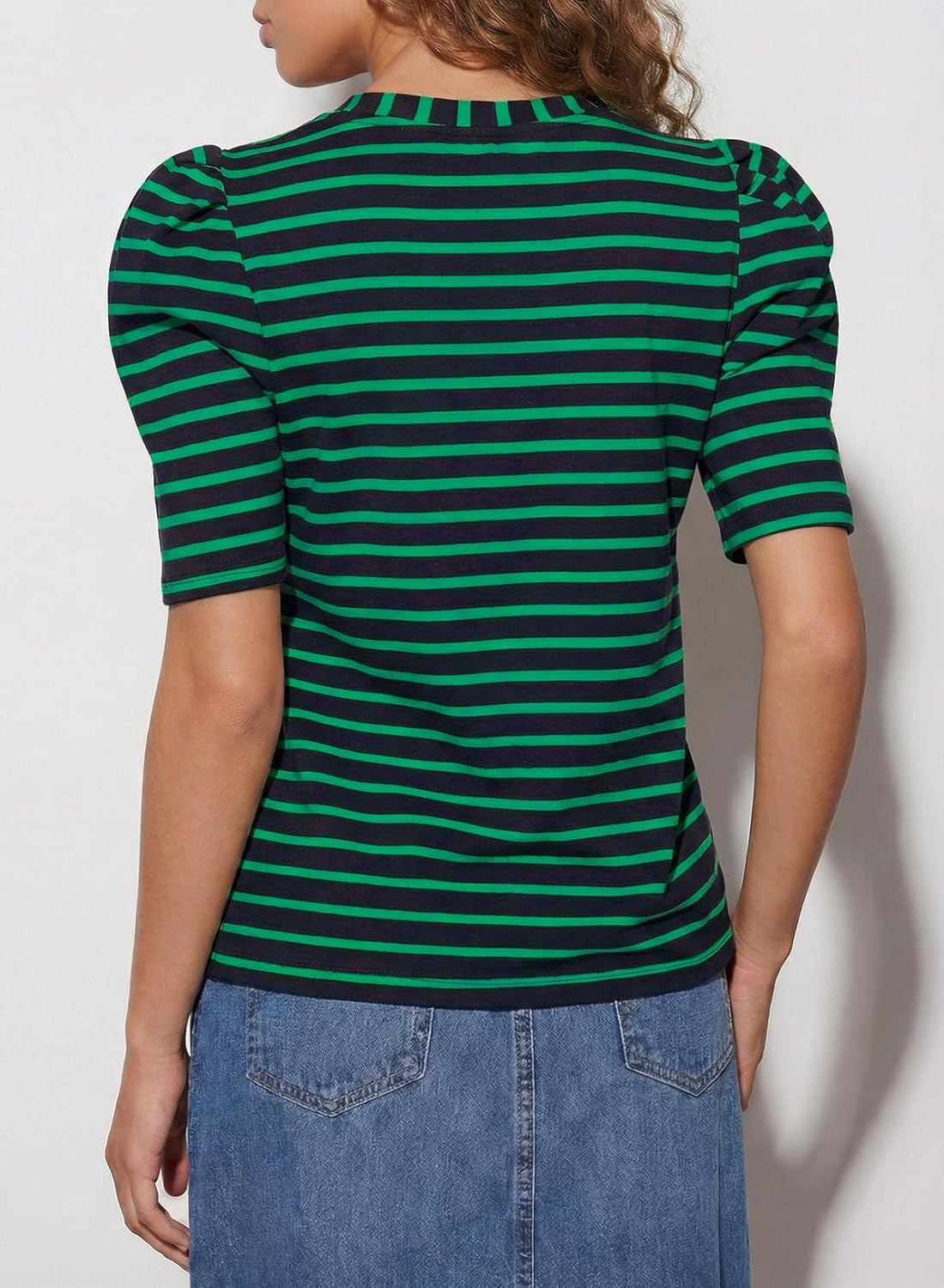 Dokotoo Women's Casual Short Puff Sleeve Crew Neck Striped T Shirts Summer Tops - Image 5