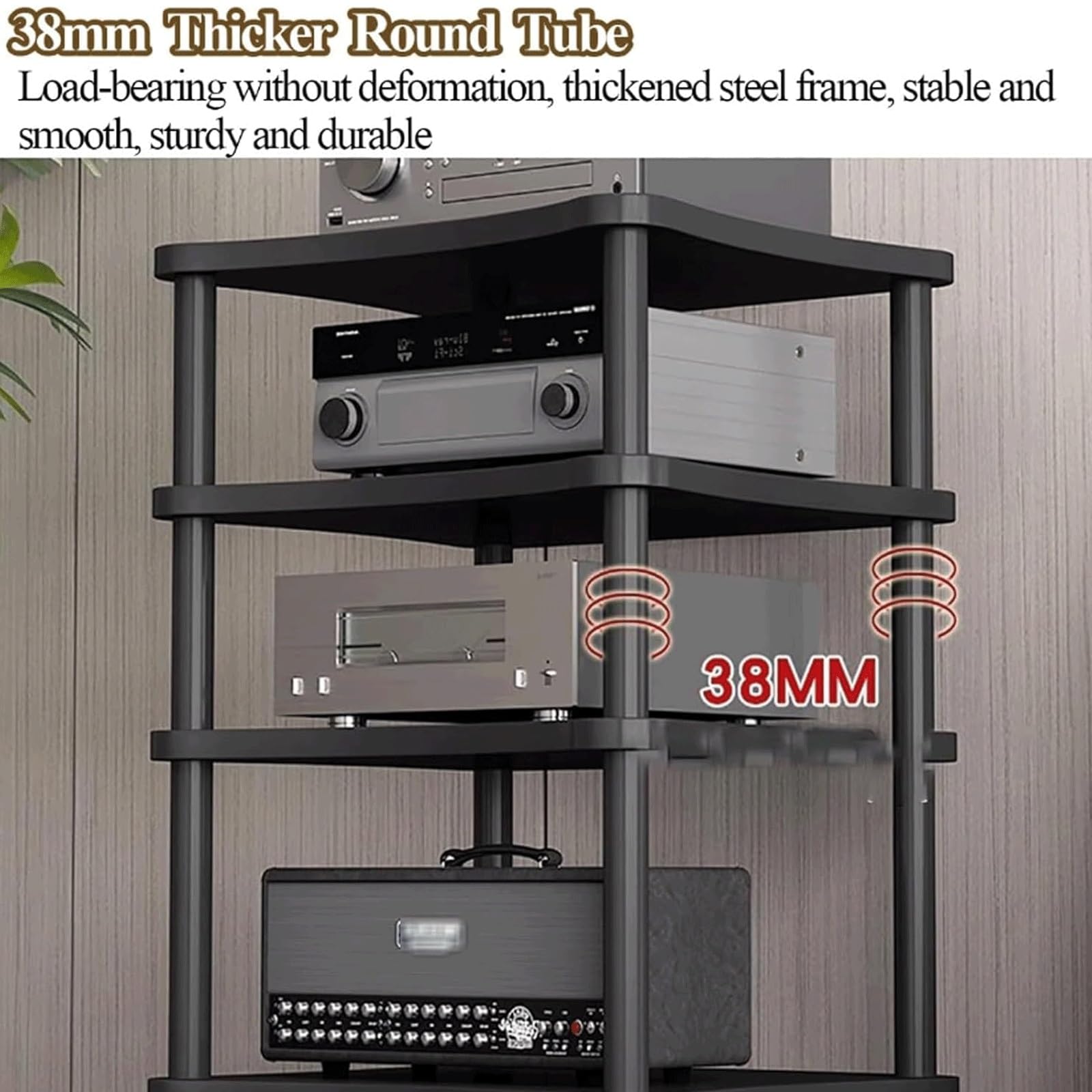 Rack audio a 4 livelli aperto AV Cabinet Stereo Equipment Shelf Audio-Video Storage finitura marrone ideale per Home Theater & Music Setup