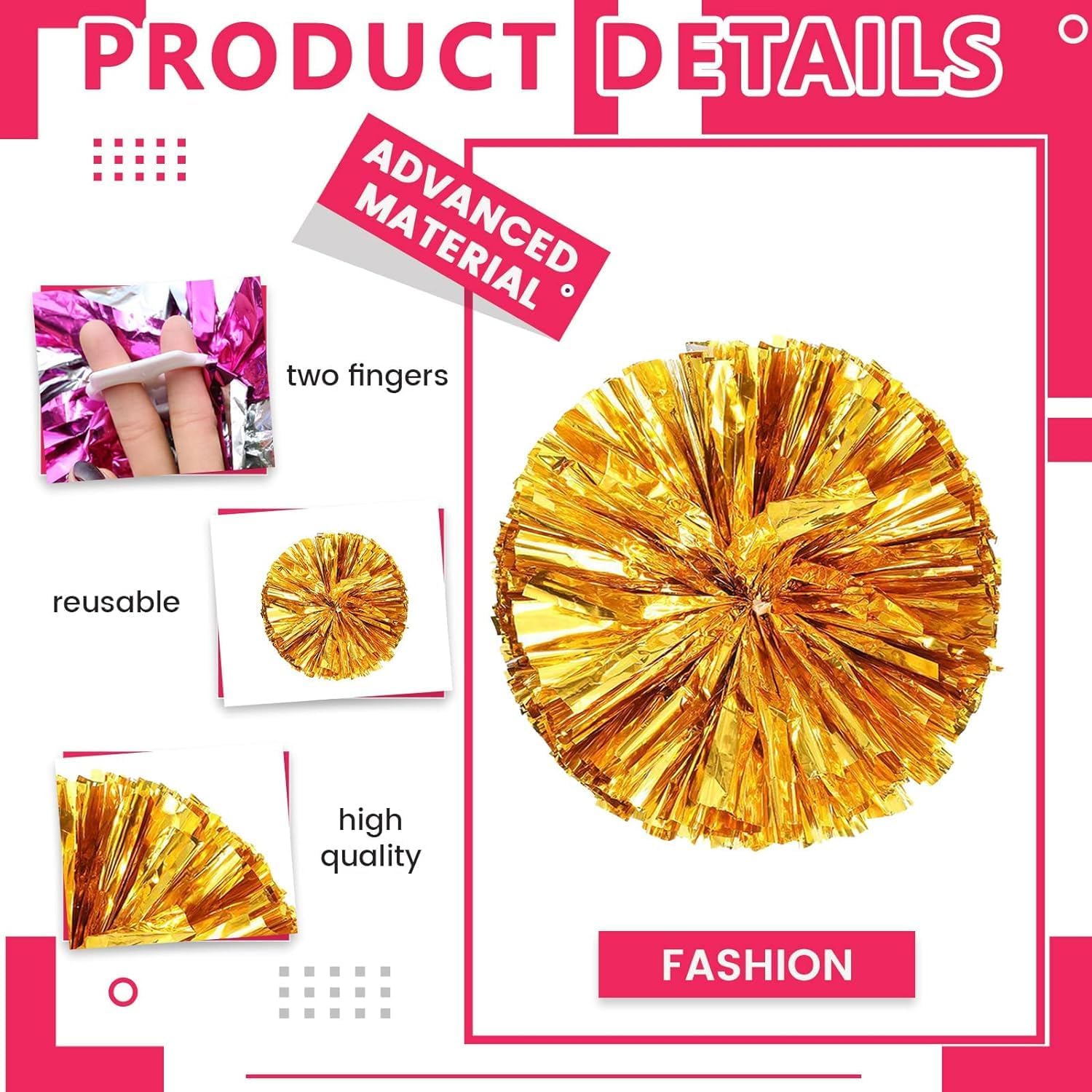 Cheerleader Pom Poms, 20 Pack Cheer Pom Pom Sports Dance Cheer Plastic Pom Poms Cheerleading for Sports Team Spirit Cheering