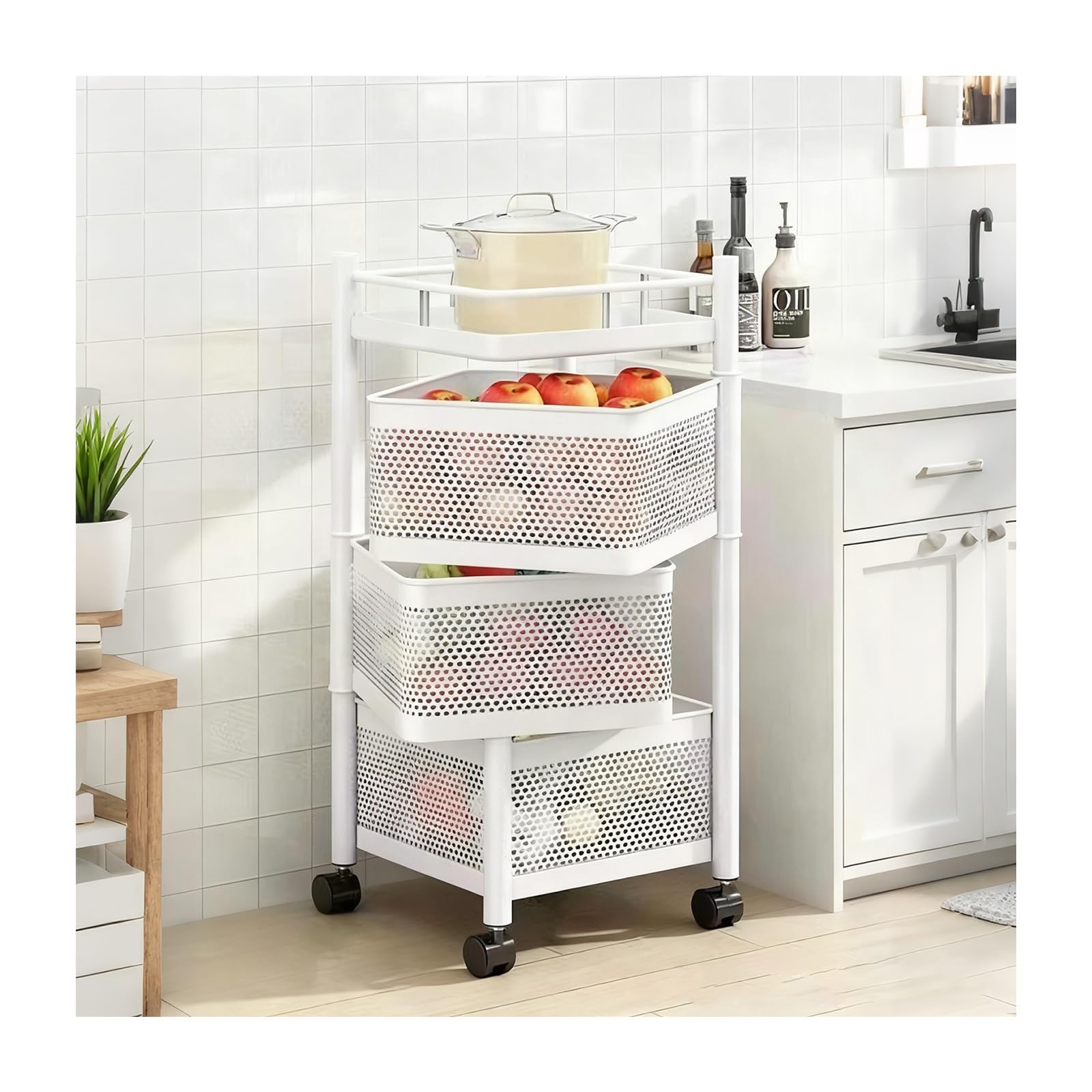 Scaffale da cucina bianco, 26,5 x 65 cm, ideale per stuzzicare snack, frutta, verdura e prodotti per l'igiene, mensola da cucina per casa e ristorante