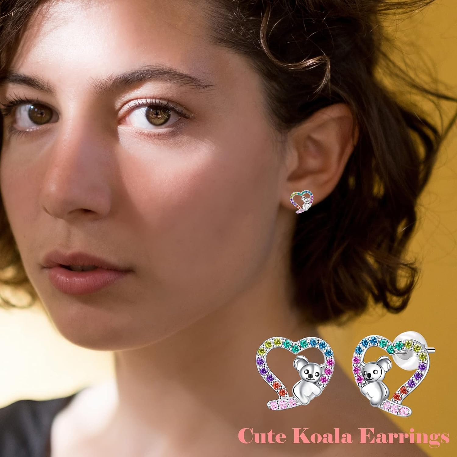 Hypoallergenic Sloth/Panda/Koala/Cat Stud Earrings for Girls Women 925 Sterling Silver Colorful Animal Heart Earring Studs for Sensitive Ears Sloth Jewelry Gifts. - Image 3