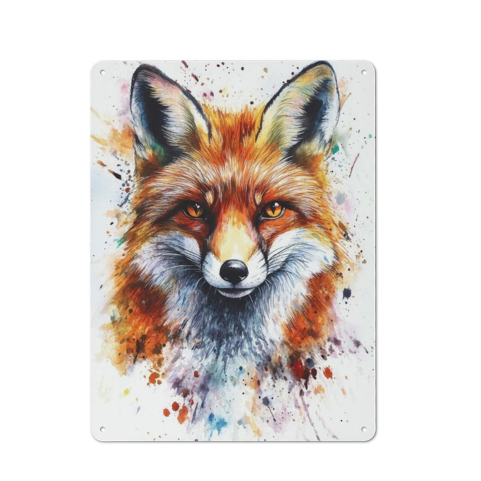 Junmoney Watercolor Fox Portrait Vintage Tin Sign 40X30cm With For Home Office Or Studio, Winter Wall Decor For Creative Workspace Decorators