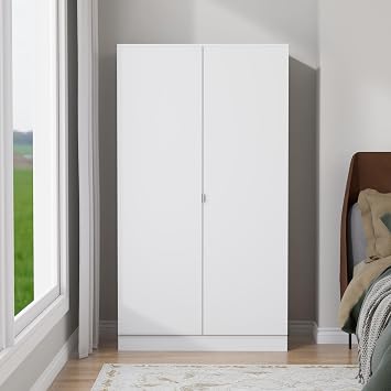 Nera 2 Door Wardrobe with Shelves and Hanging Rail, Storage Solution for Bedroom or Hallway, Wide Large Size Bedroom Storage W 100 x D 48 x H 180 cm (White)