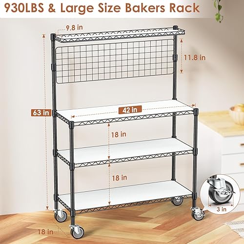 Miniatura 3 de Leteuke Estante para panaderos con almacenamiento y ruedas, estante de cocina de 42 pulgadas para microondas, estante de almacenamiento resistente