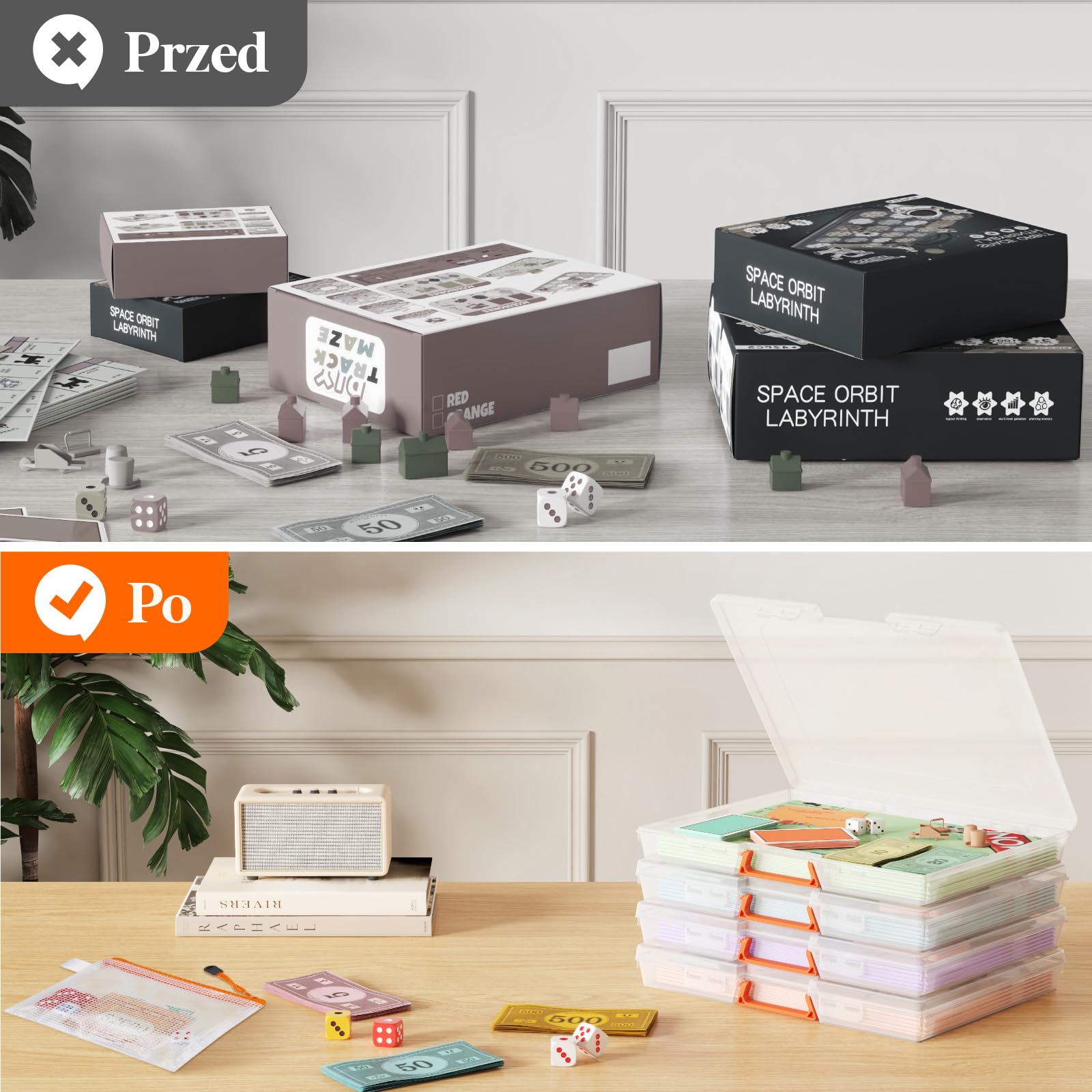 Lifewit 12 Pack Plastikowe Organizatory Gier Planszowych i Przechowywanie z Dodatkowym Woreczkiem Zamek, Przenośne Pudełko do Przechowywania Projektów do Papieru A4, Pliku, Dokumentów