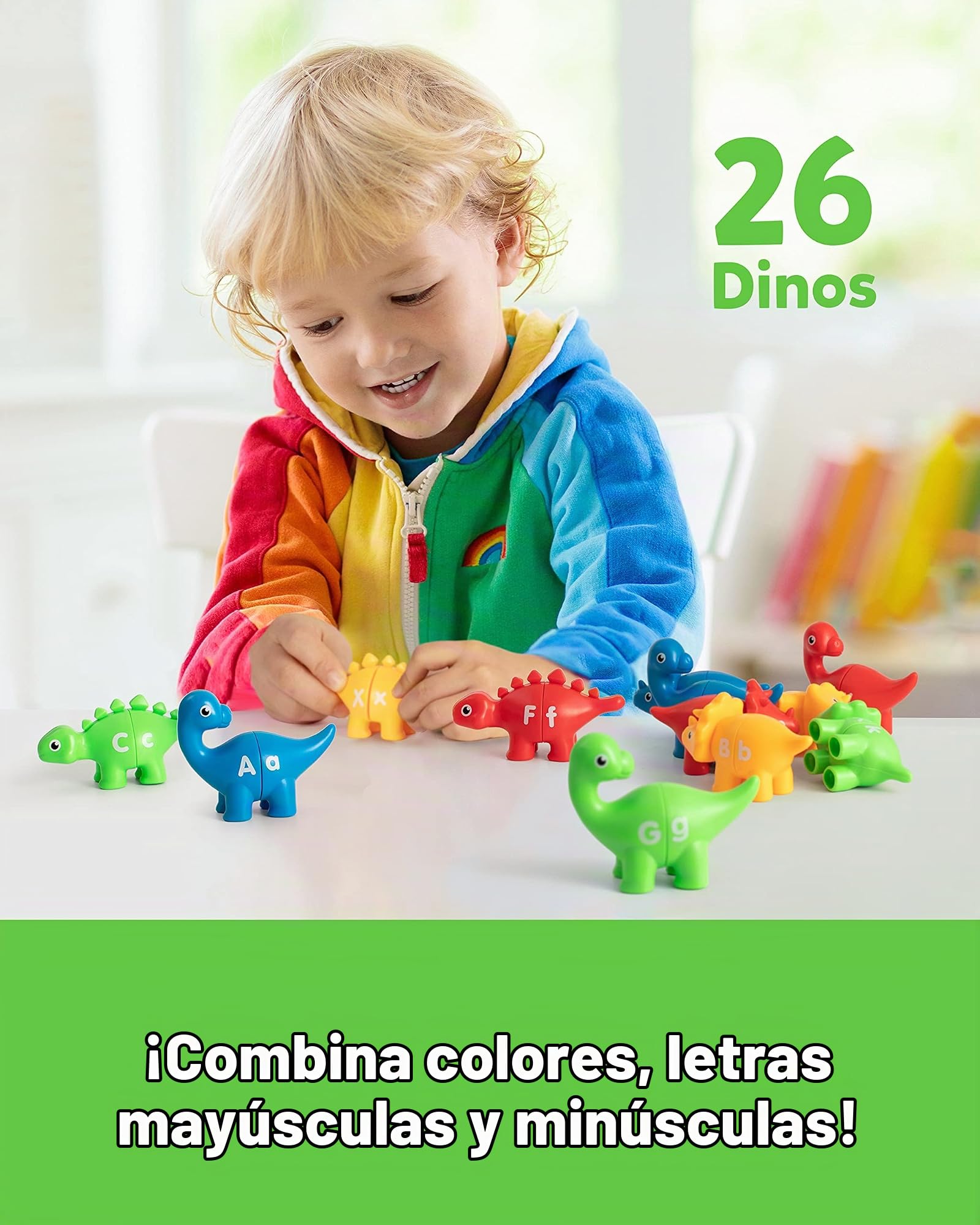 Coogam Matching Letters Juguete de motricidad fina, 26 PCS Double-Sided ABC dinosaurio alfabeto juego con letras mayúsculas minúsculas, juguetes educativos Montessori preescolar educativos para niños