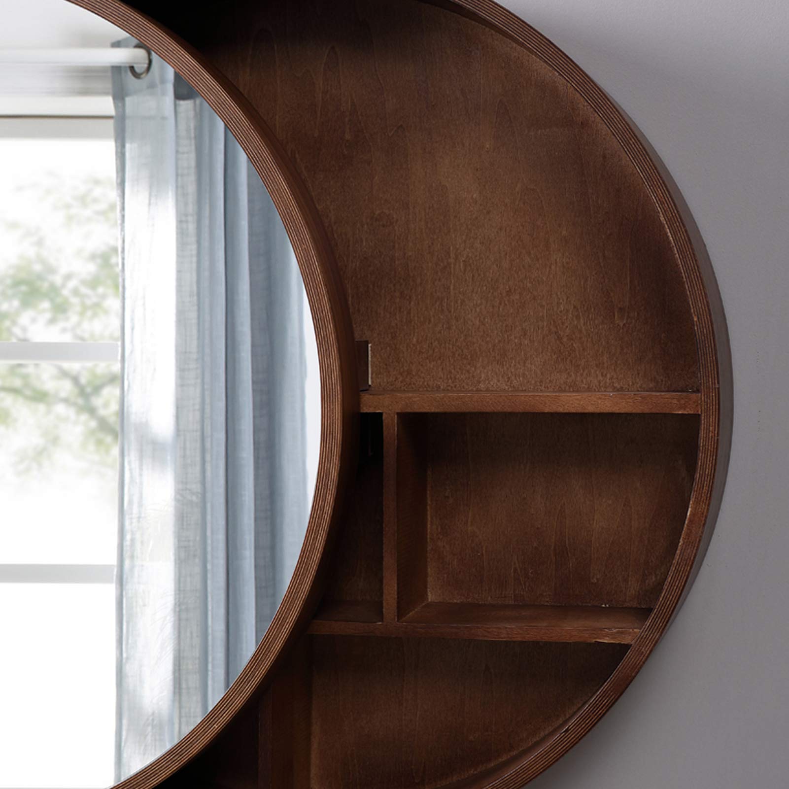 Armadietto Rotondo a Specchio da Bagno, Armadietto da Parete per Medicinali con Porta Scorrevole a Due Vie, Decorazione Domestica,Nero,70cm (Marrone 60cm)