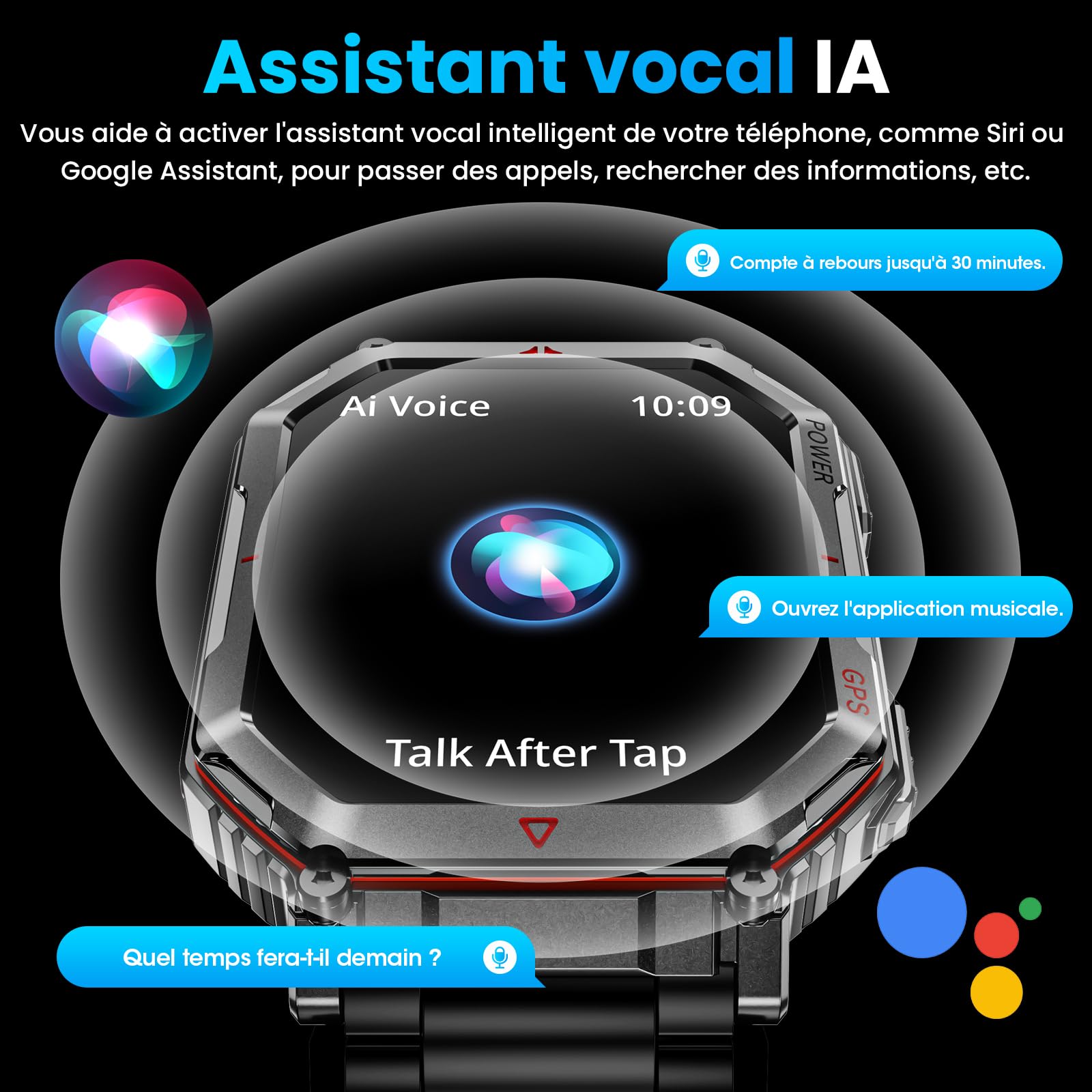 Montre Connectée Militaire en Acier 2,01 ", avec Vocal GPT/GPS/Boussole | AI Cadran Montre Intelligente, Affichage HD 2,01 "Appel Bluetooth, Compatible avec Android et iOS, 100+ Modes Sportifs GPS