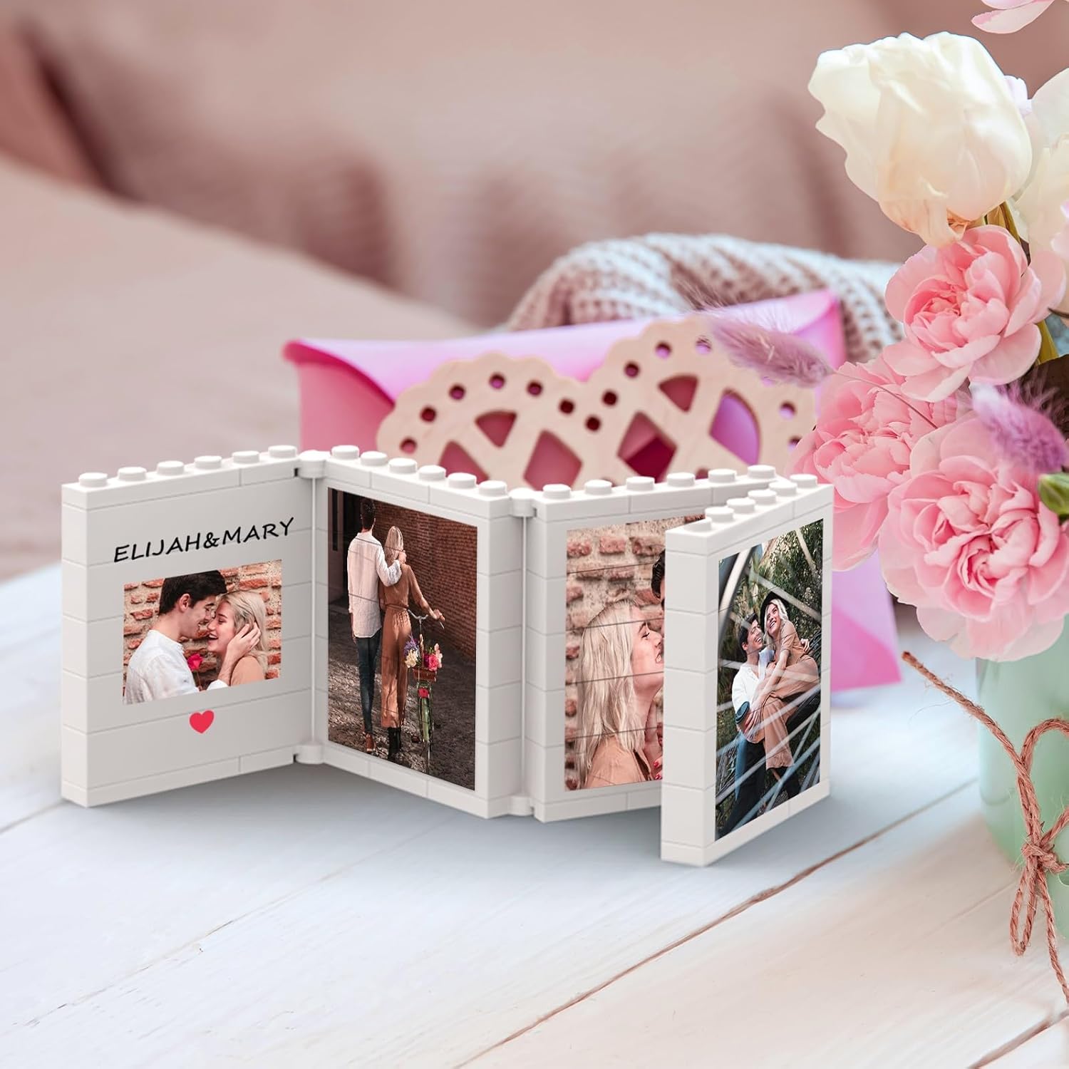 Personalized Photo Puzzle Foldable Rectangle Bricks, Custom Pictures Album Building Blocks Puzzles, Romantic DIY Home Decor Anniversary Birthday Gifts for Lovers, Family, Her, Him Color08