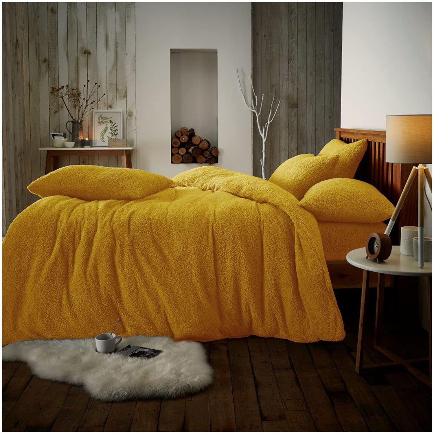 GC GAVENO CAVAILIA Fleece Duvet Cover Set Single - Fluffy Bedding Set with Pillowcases - New Ochre