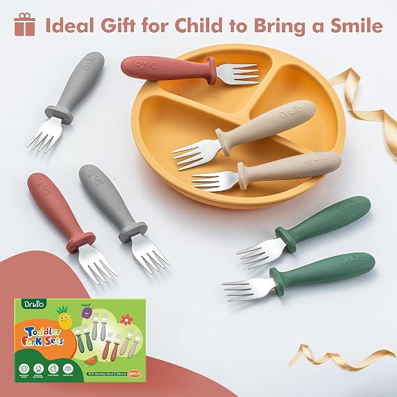DRKIO 8 Pcs Toddler Forks Set Baby Forks with Silicone Handle