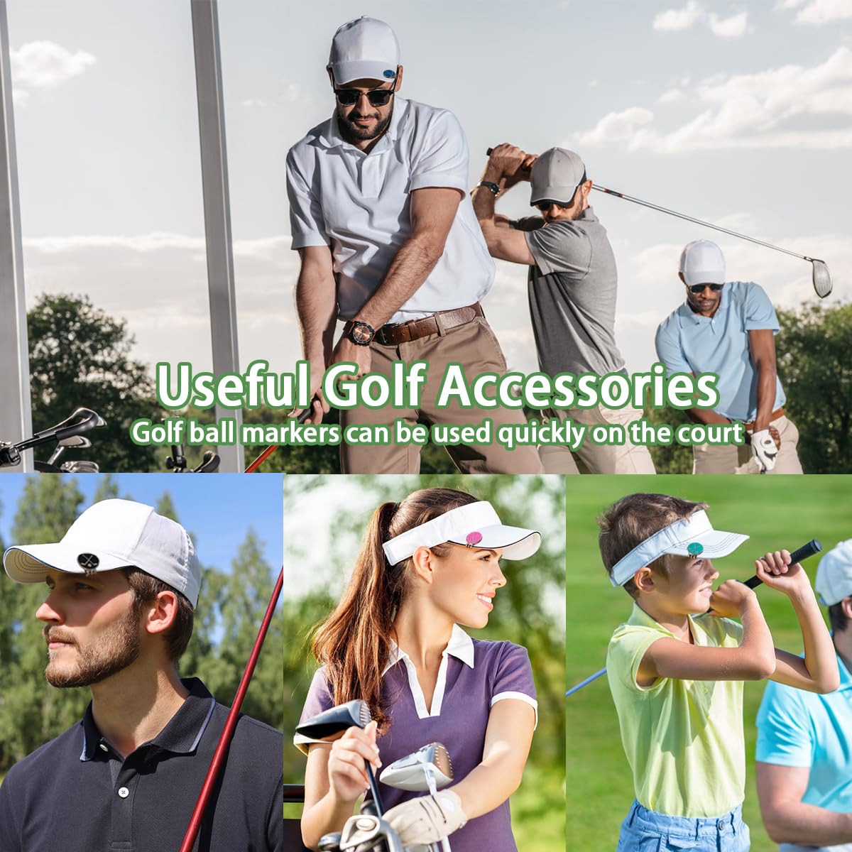 Juego de 12 marcadores de pelota de golf con clips magnéticos, accesorios divertidos para herramientas de golf, marcadores de pelota encajan en herramientas de golf divot, bolsa de sombrero,