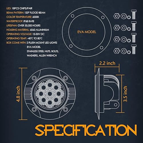 Miniatura 7 de Nirider - Cápsulas LED de montaje empotrado, 2 luces de parachoques de 72 W, luces de conducción de haz de inundación de 5 pulgadas, barra de luz