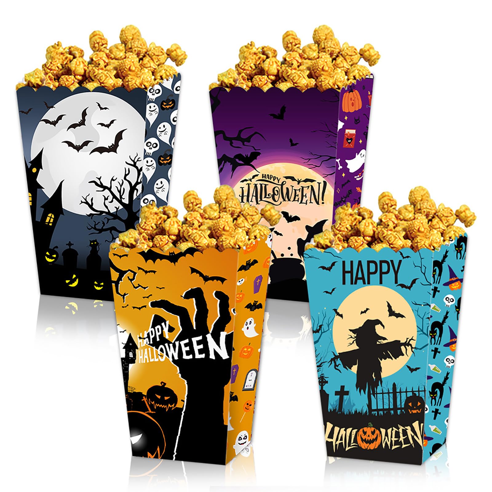 12 Pcs Popcorn Boxes Ghost Bat Halloween Party Movie Night Favor Supplies Snack Treat Boxes Candy Cookie Disposable Paper Containers