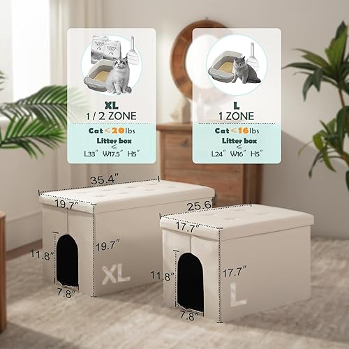 Miniatura 5 de MEEXPAWS Caja de arena para gatos, mueble oculto, banco de baño para gatos, grande de 25.6 x 17.7 x 17.7 pulgadas, a prueba de perros, impermeable,