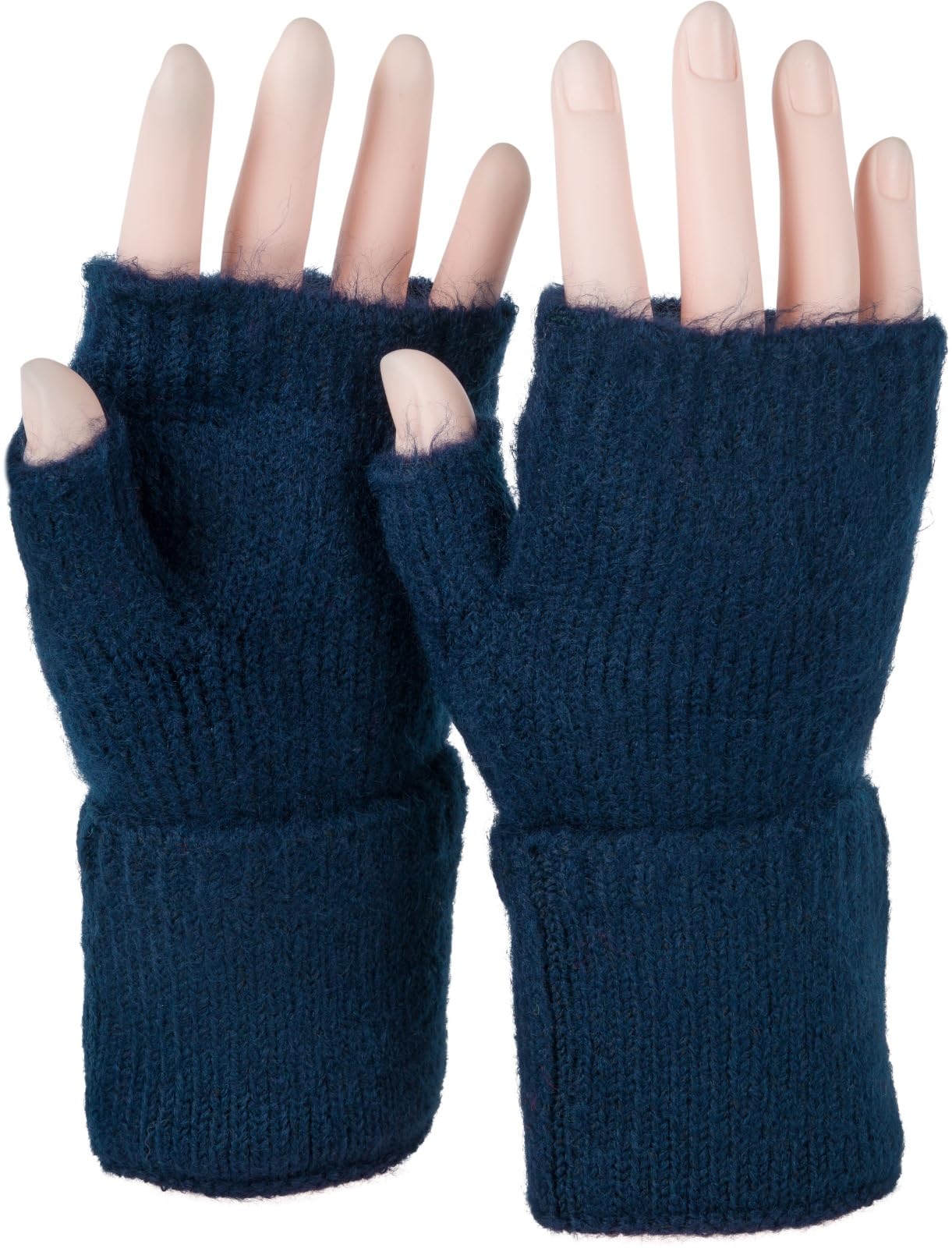 styleBREAKER Ladies Fingerless Knitted Gloves Unicoloured with cuff, warm winter gloves 09010052, Colour:Dark Blue