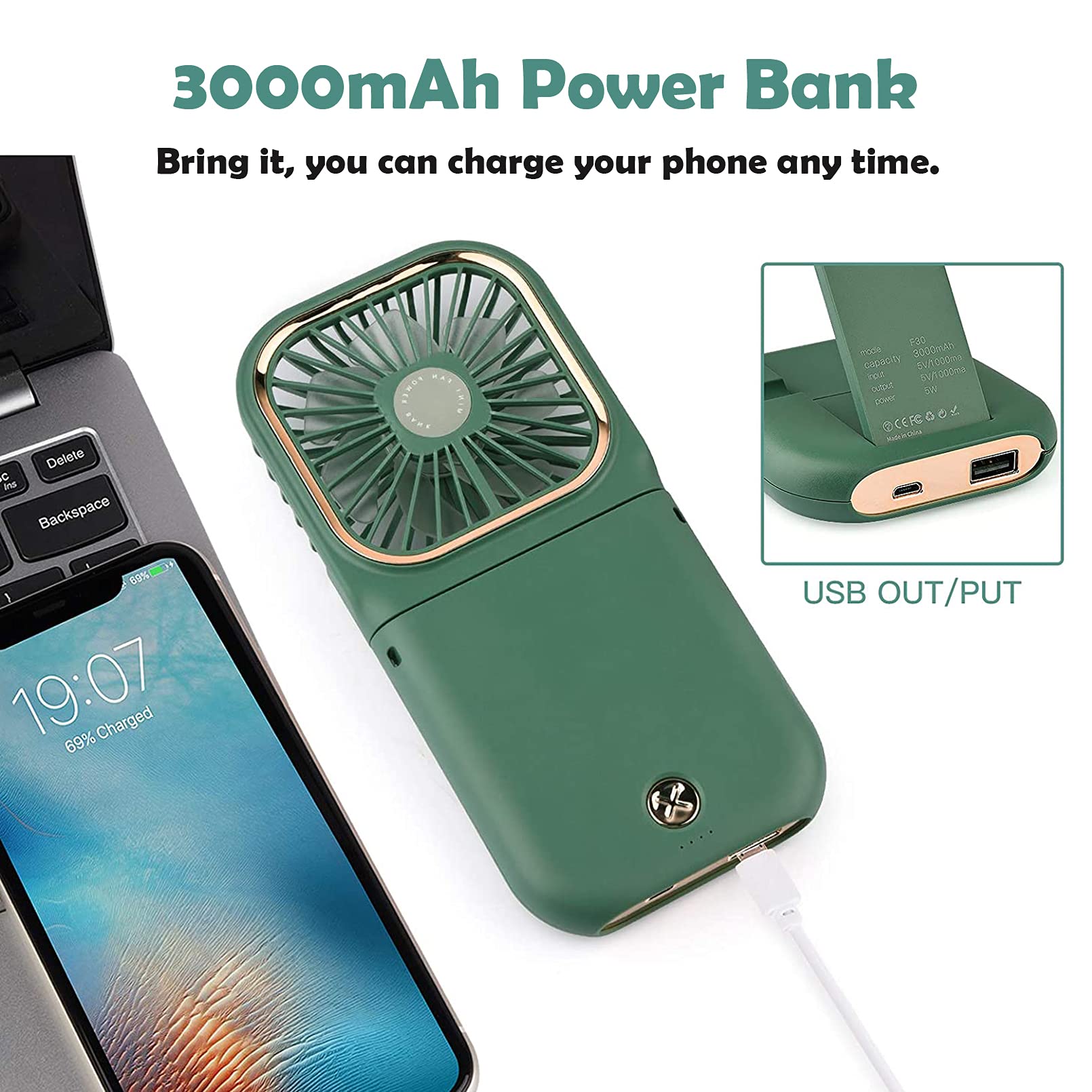 Mini Fan Portable, 5 IN 1 Portable Fan (Desk Fan, Neck Fan