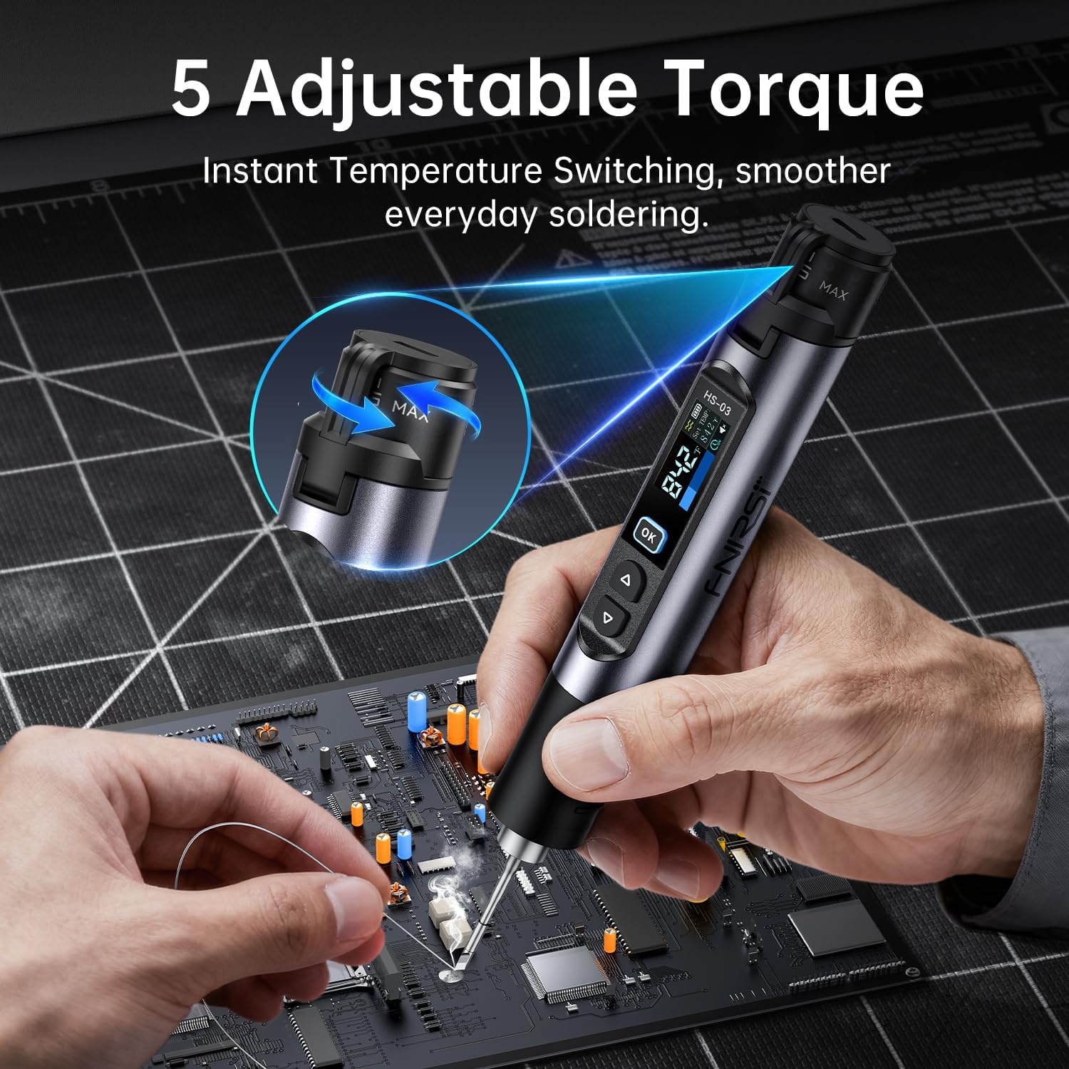 Soldador con Batería,Juego de Soldador con Batería HS-03 100°C – 450°C Ajuste de Temperatura De 5 Niveles Calentamiento RáPido de 3 Segundos FuncióN de Apagado AutomáTico Ajustable