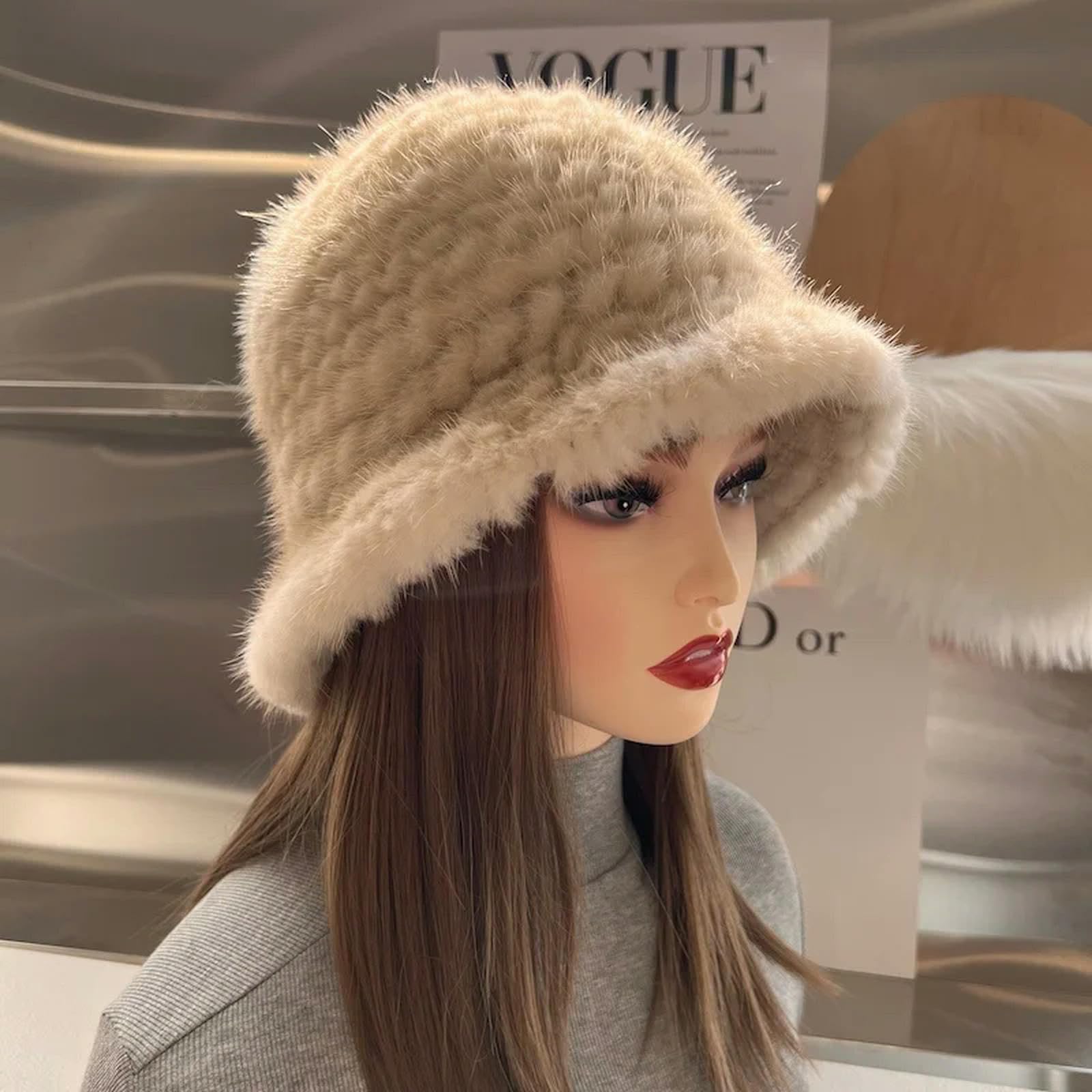 Czapka damska Puszysty Fisherman Kapelusz Miękki Zimowy Faux Fur Fuzzy Furry Ciepły kapelusz Zagęścić Szeroki Brim Plush-One Size