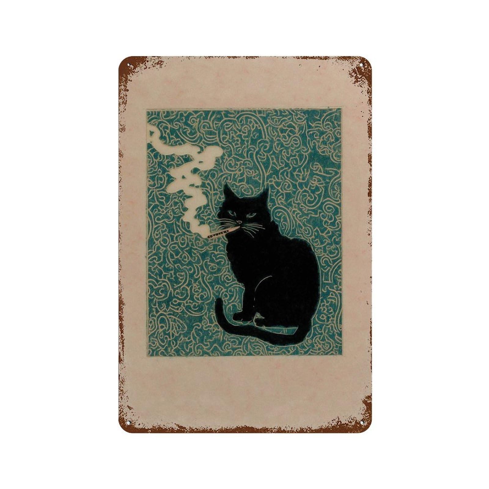 xiaoxiaoshen Smoking Cat Quirky Black Style Feline Cool Whimsical Work Wall Decor Art Metal Tin Poster Modern Home Decor Art Home Bar Shop Decorations Vintage Sign 30x20cm