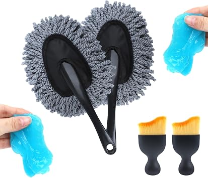 IPELY 6 Pack Car Cleaning Supplies Car Duster Interior & Brush Interior & Cleaning Gel, Car Detailing Cleaning Kit for Cars, Trucks, SUVs & RVs