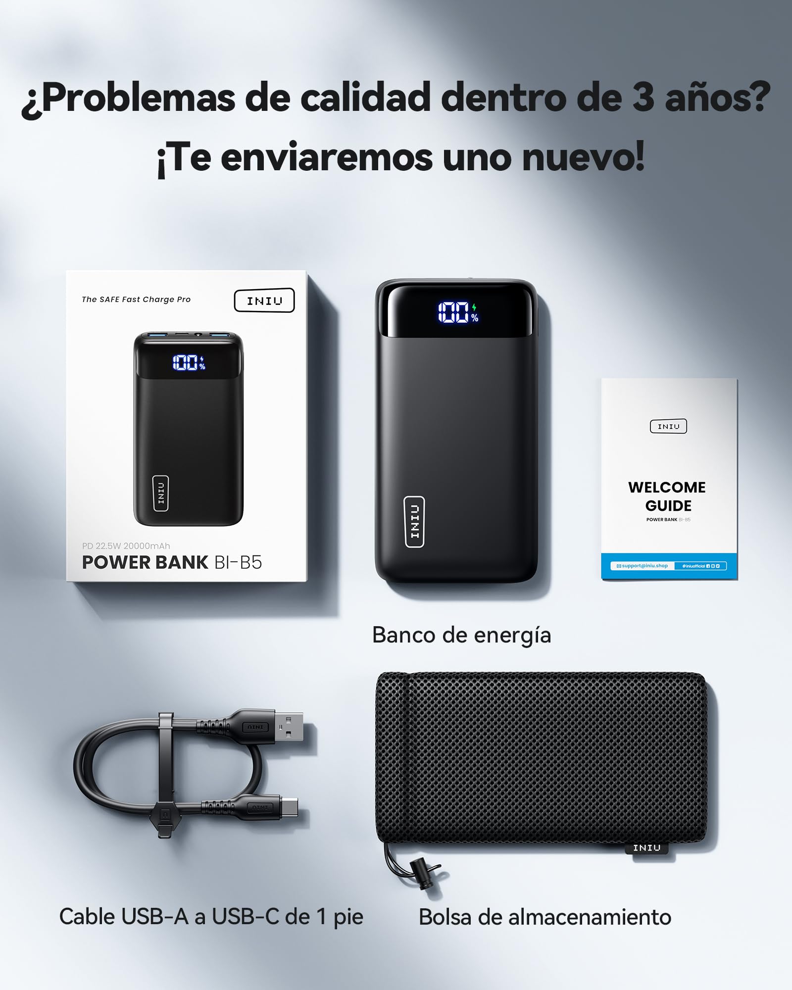 INIU Power Bank, 20000mAh 22,5W Carga Rapida Bateria Externa, Apto para Avión, Esenciales de Viaje, Bateria Portatil para iPhone 17 16, Samsung S25, iPad, Xiaomi etc