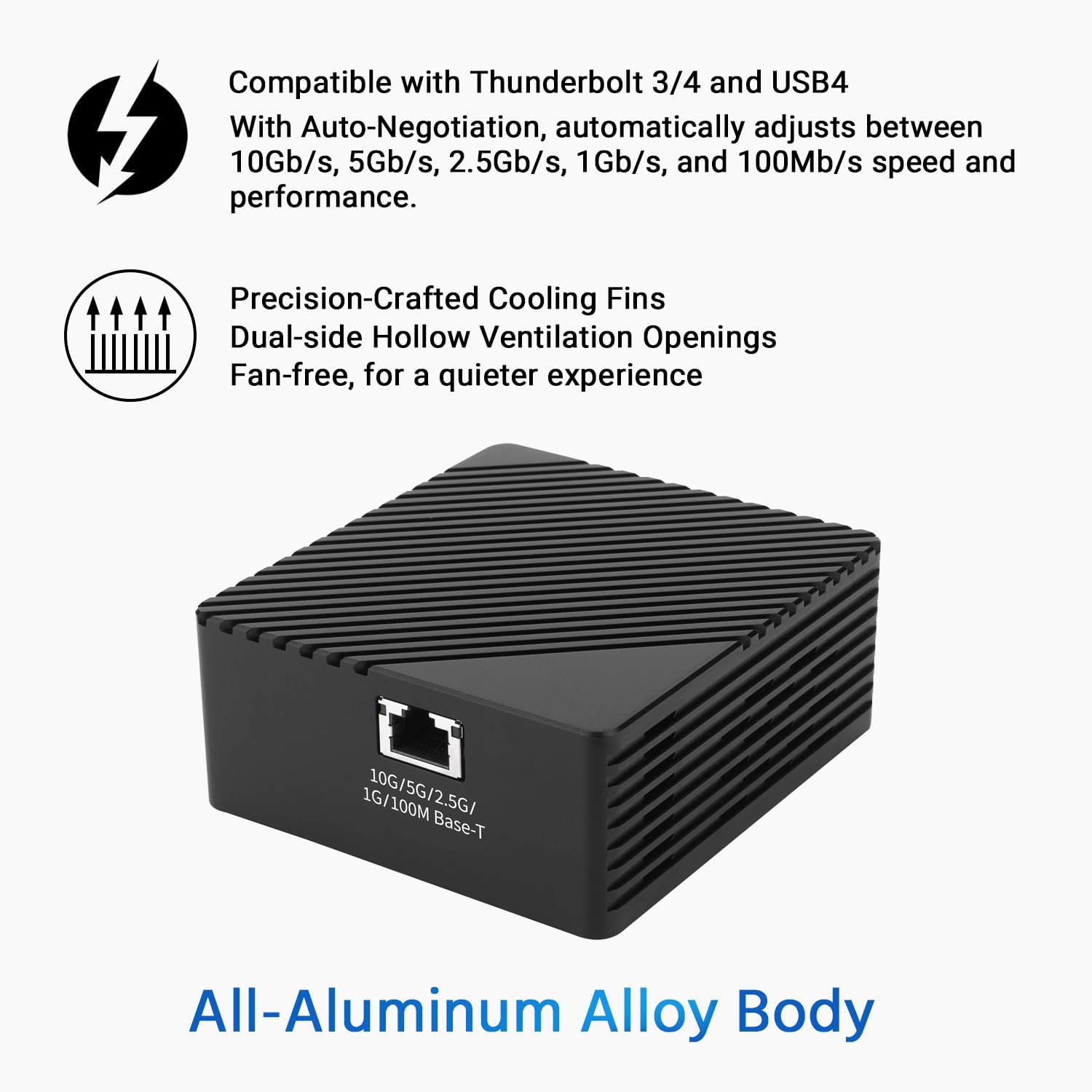 Thunderbolt 10Gb Ethernet Adapter Compatible with Thunderbolt 3/4 or USB4 Ports, High-Speed RJ45 Port Supports 10Gb/s, 5Gb/s, 2.5Gb/s, 1Gb/s and 100Mb/s Base-T