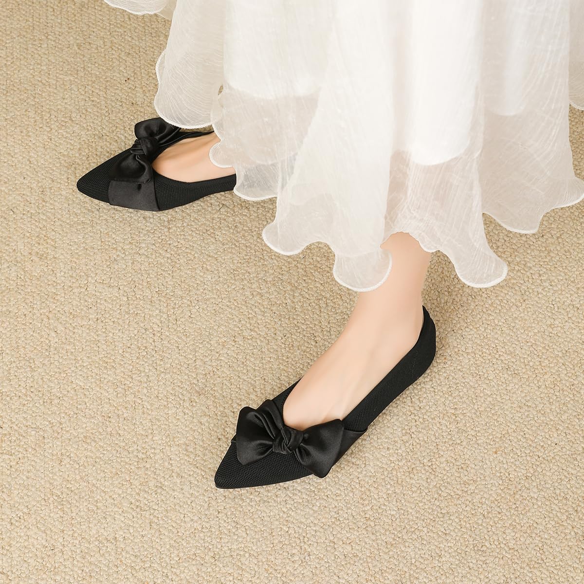 Semwiss Pointed Toe Ballet Flats for Women Slip On Comfortable Flats with Bow Dressy Casual Work Shoes - Image 8