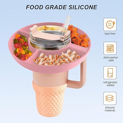 Miniatura 4 de Tazón de aperitivo rosa para taza Stanley, funda de silicona para botas de oro rosa, compatible con vaso Stanley Cup Quencher 2.0 de 40 onzas con