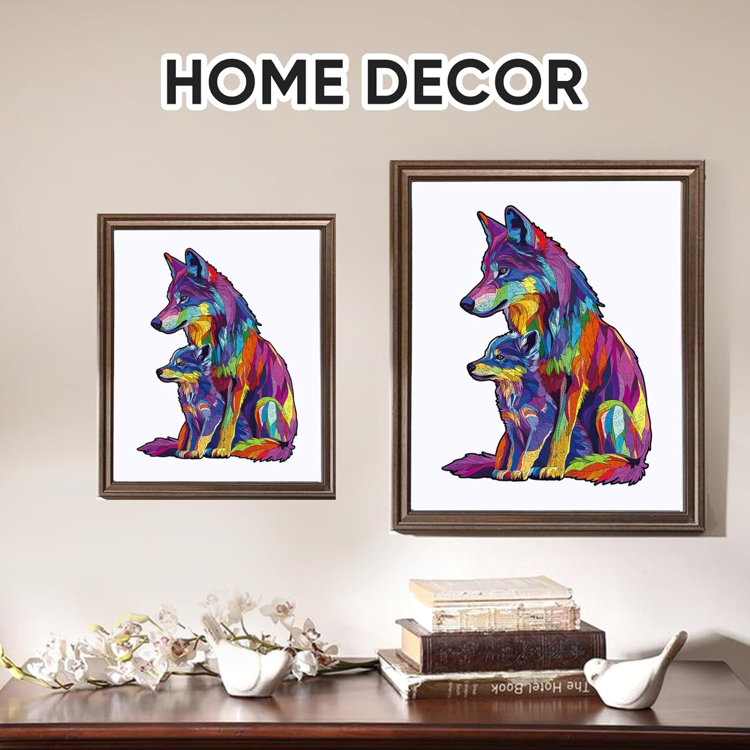 Ruikiyart Wooden Wolf Puzzle,200 Pieces Colorful Wolf Wooden Jigsaw Puzzles, Animal Brain Teaser Puzzles Unique Shaped for Kids Home Games (9.5"*12.6")