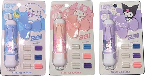 Regalos de papelería para estudiantes, borrador eléctrico 2 en 1, ventilador de goma portátil (morado)