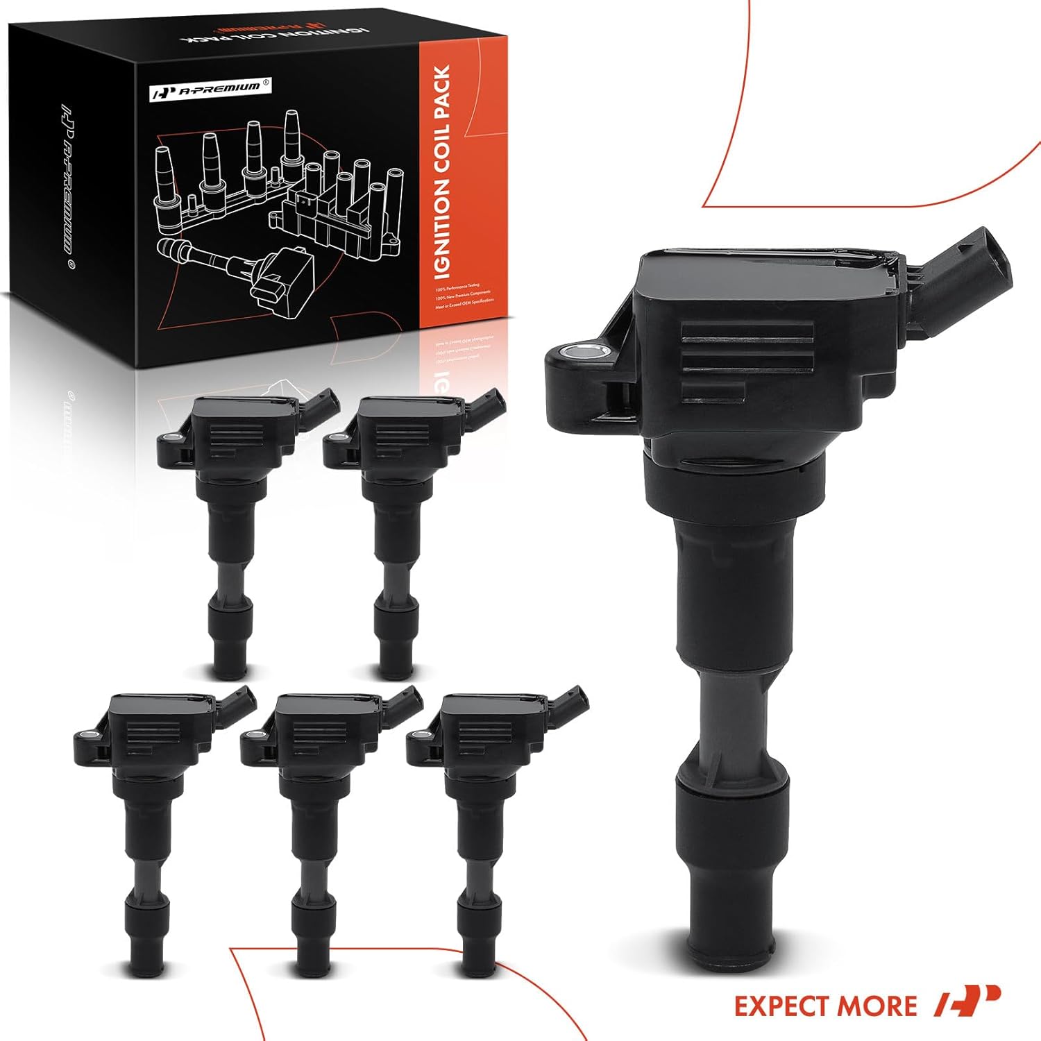 A-Premium Engine Ignition Coil Pack Compatible with Kia Sorento 2018-2020, Sedona 2018-2021, Telluride 2020-2021, Cadenza, Stinger, K900 & Hyundai Palisade & Genesis G80, G70, G90, 3.3L 3.8L, 6-PC Set